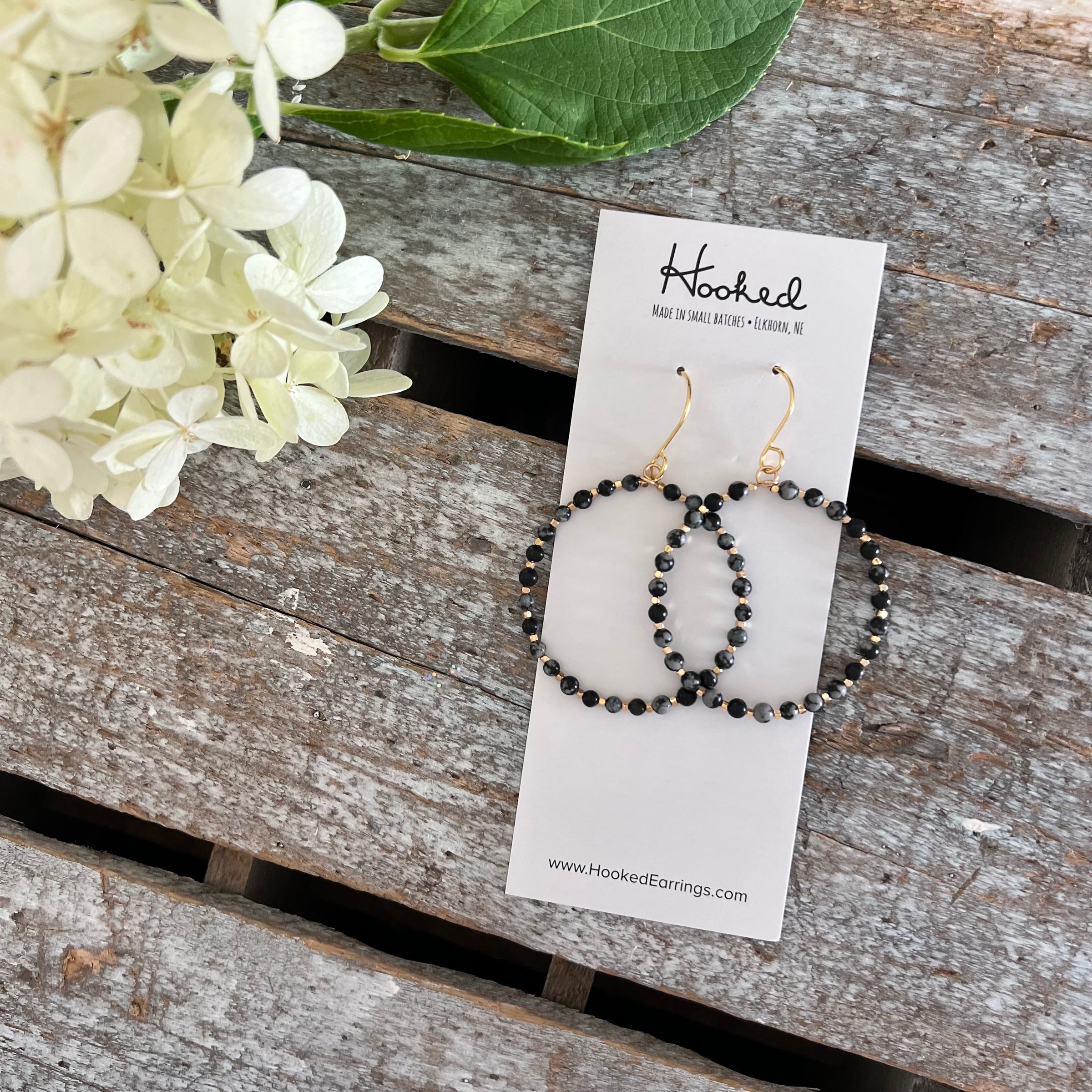 Beaded Hoop Earrings - Onyx - Medium