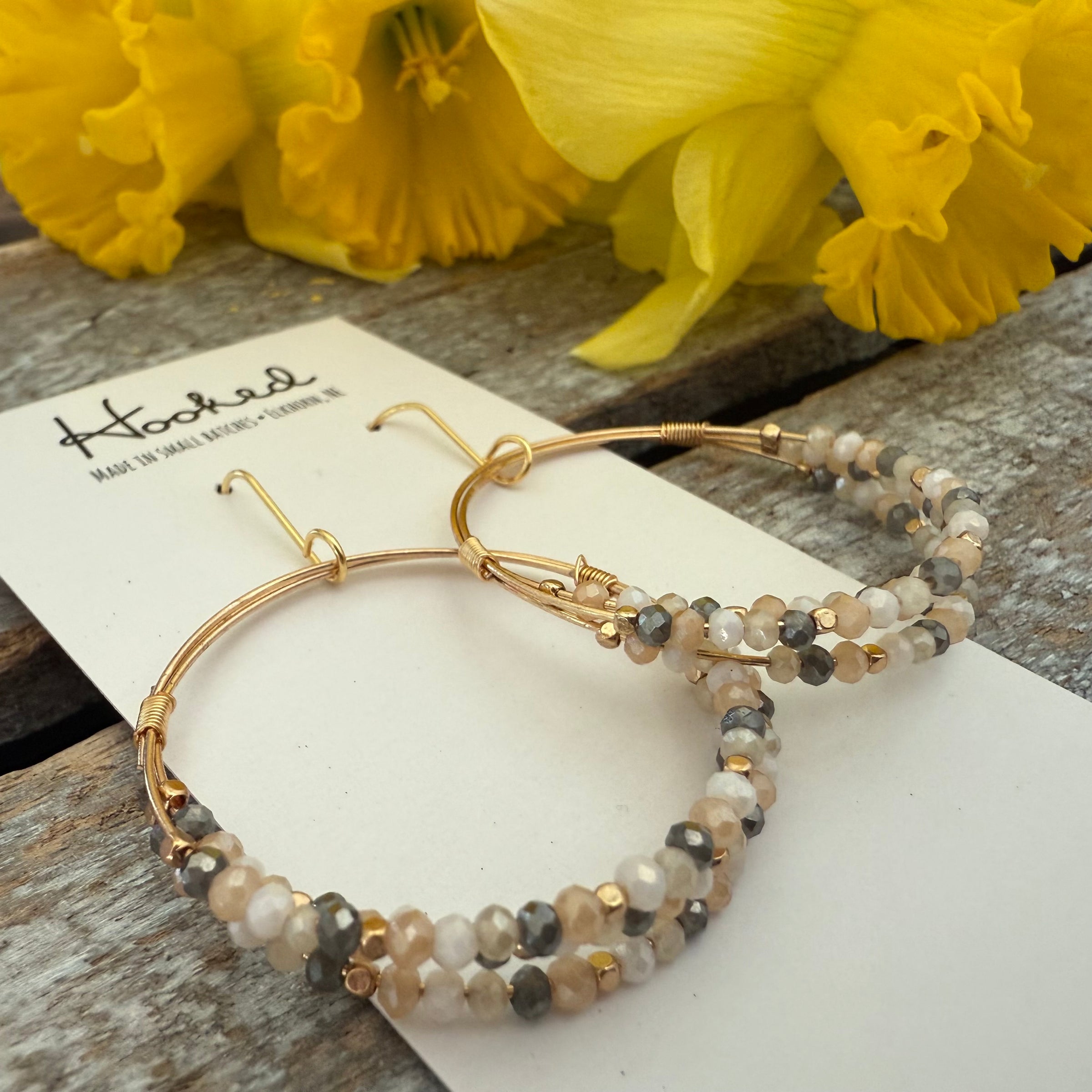 Beaded Wrap Hoop Earrings - Classy Neutrals