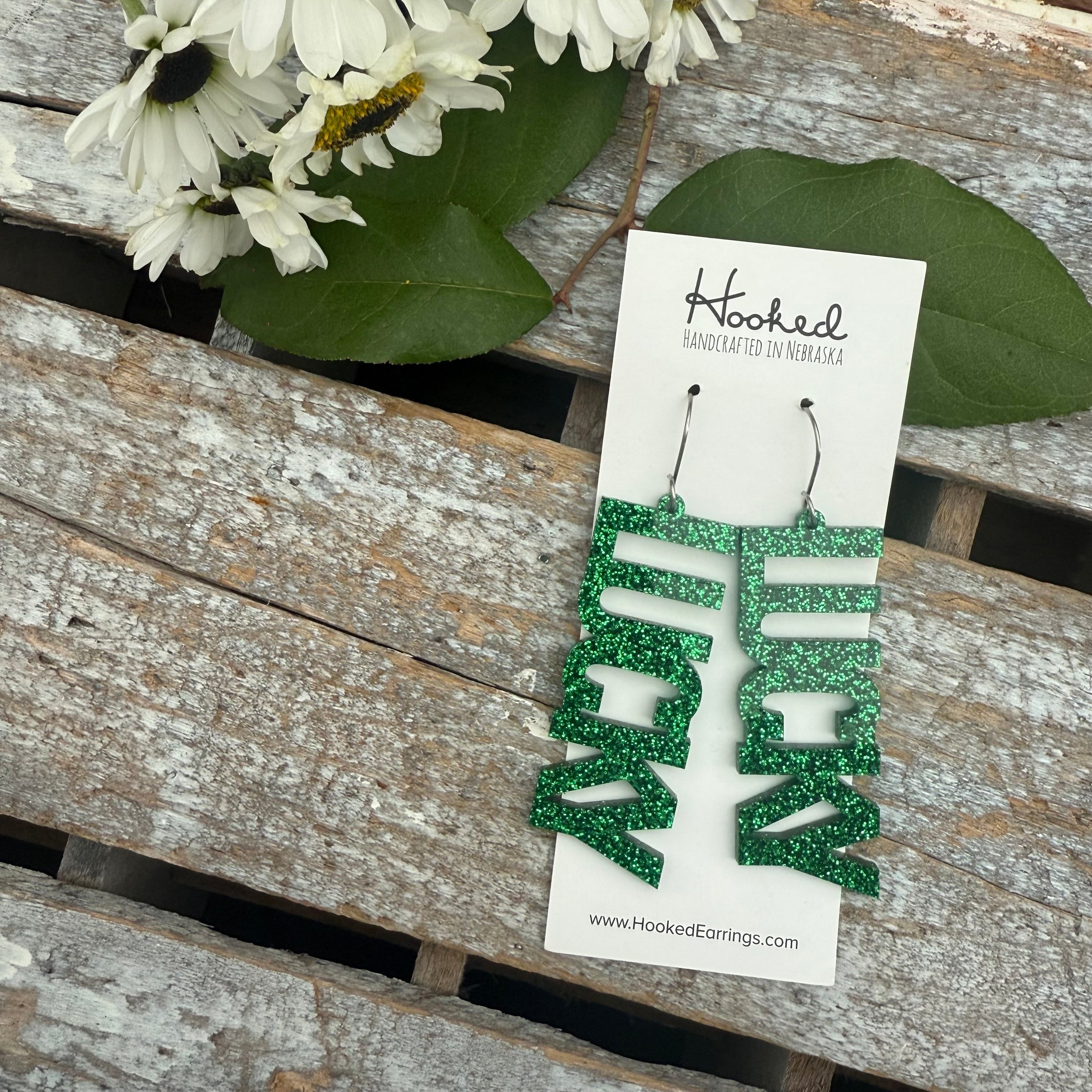 Glittered LUCKY - Large Statement Earrings