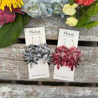 Palm Frond Earrings - Marbled Red