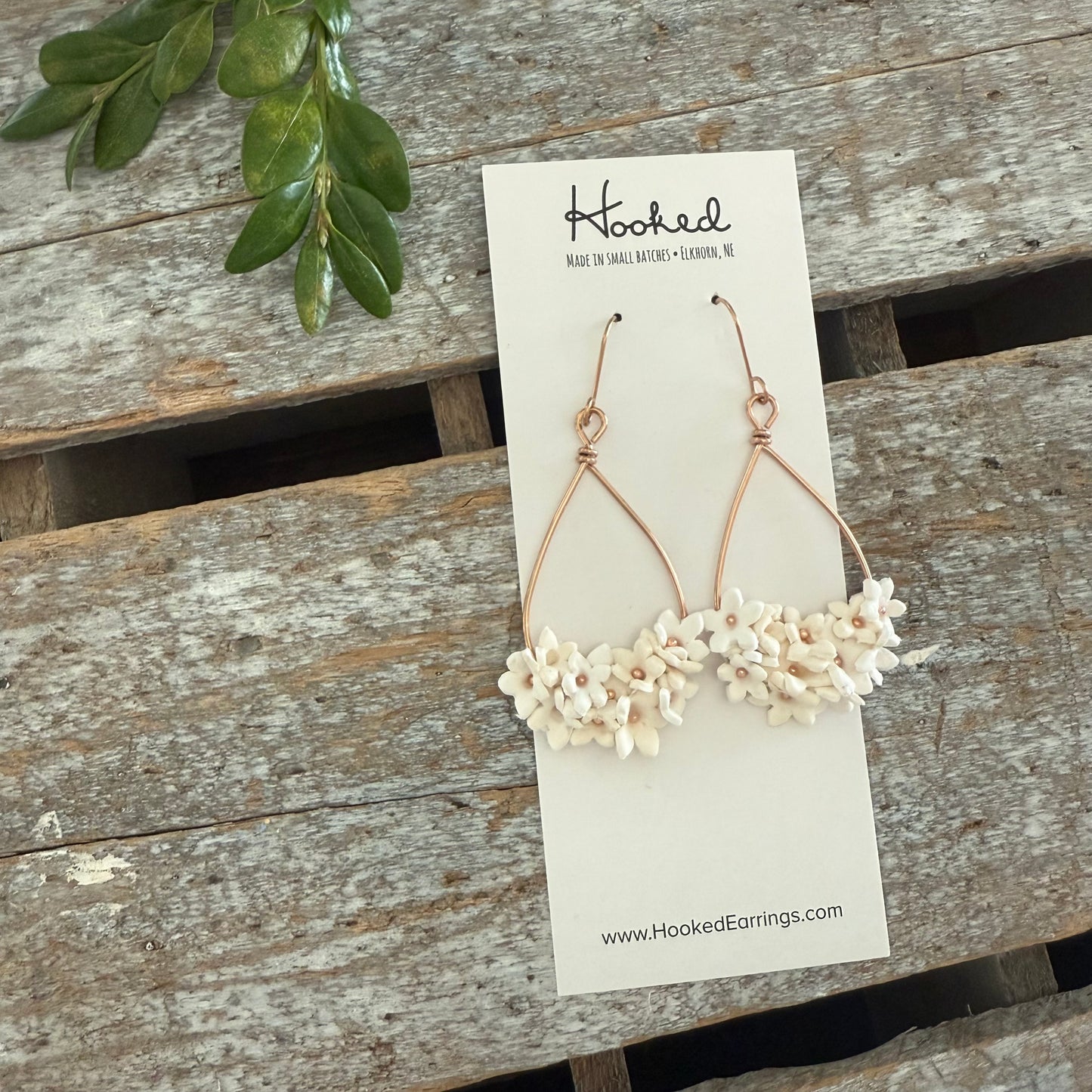 Cherry Blossom Hoop Earrings • White Teardrops