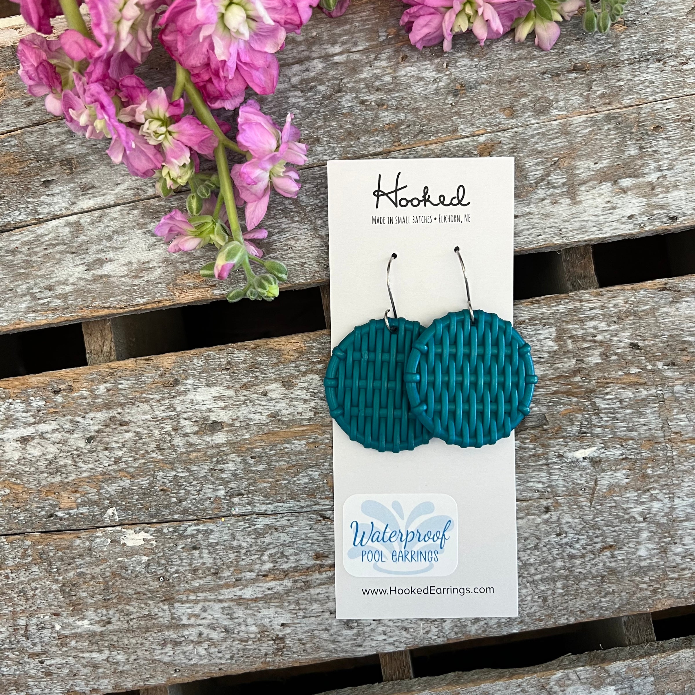 Round Rattan Earrings - Waterproof, Pool Ready