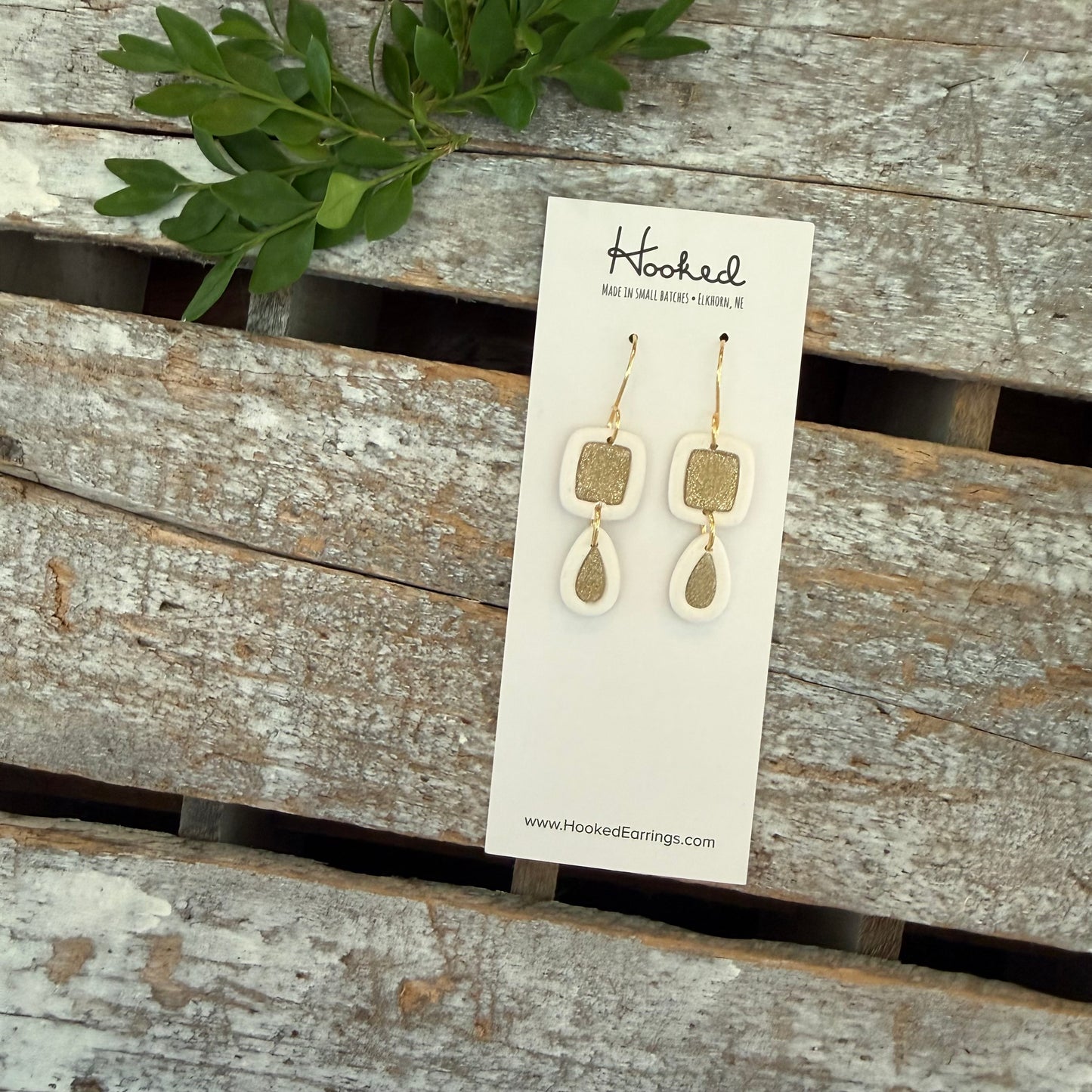 Stacked Bezel Earrings - Gold and White
