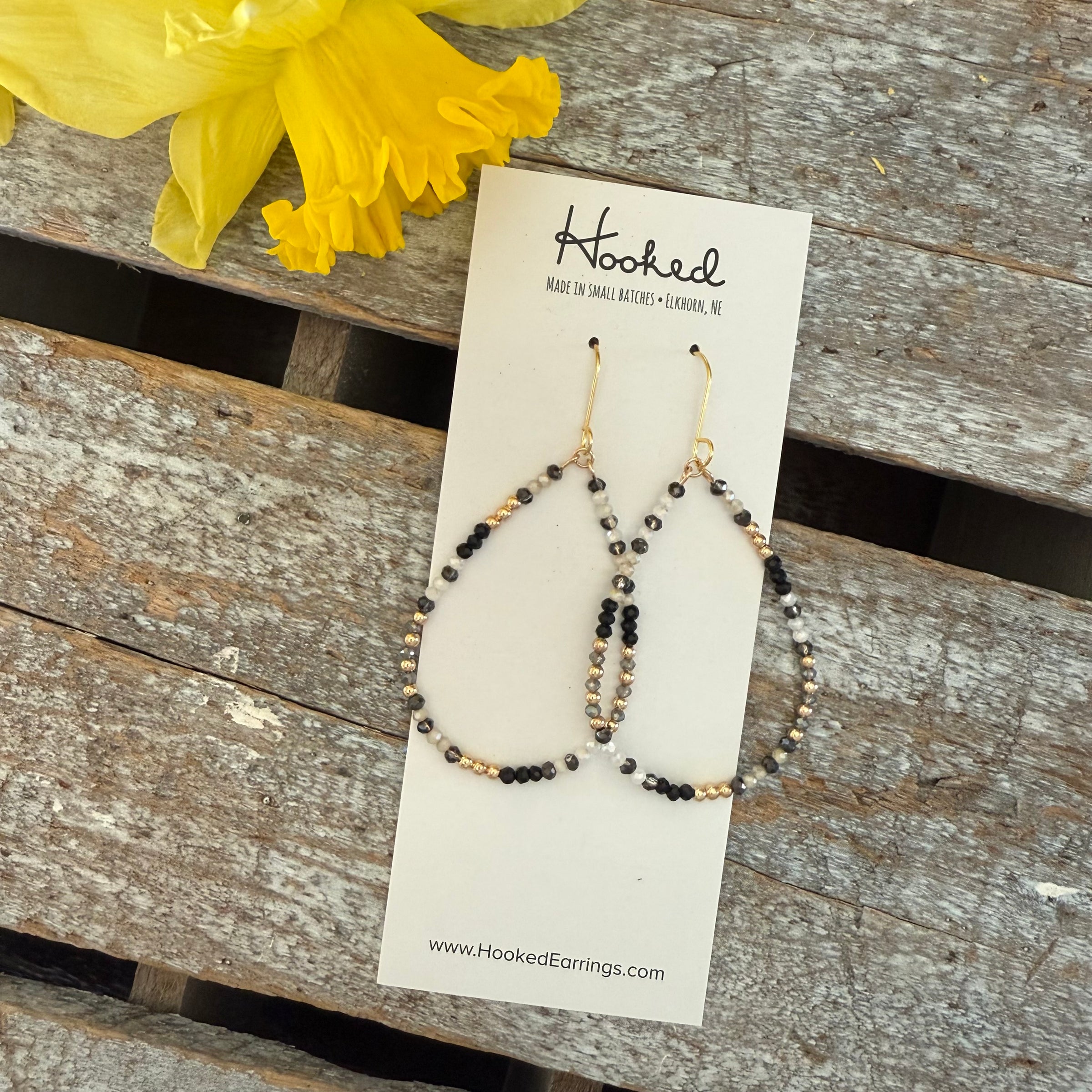 Beaded Teardrop Earrings - Black Tie - Medium