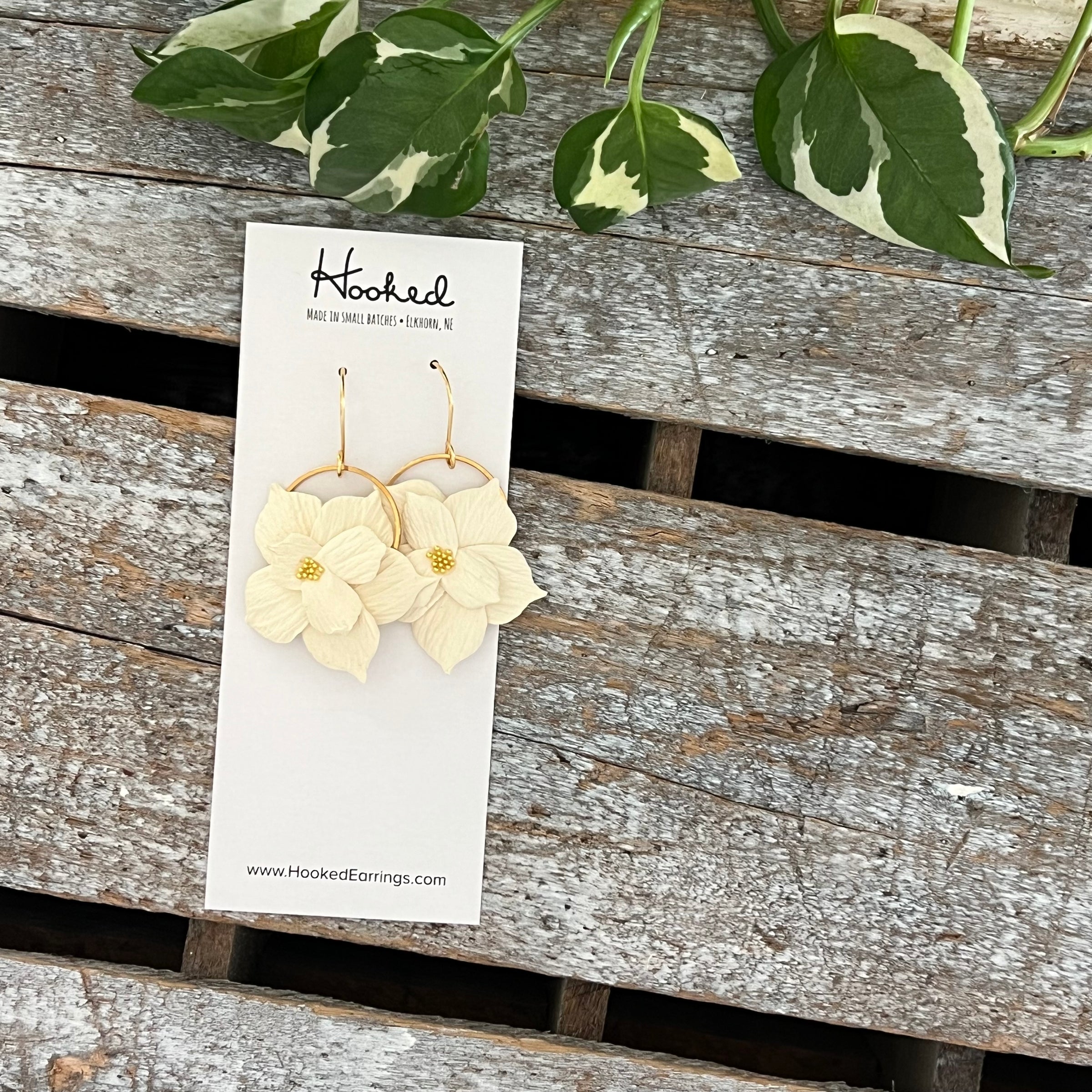 Floral Hoop Earrings in Ivory - Two Sizes
