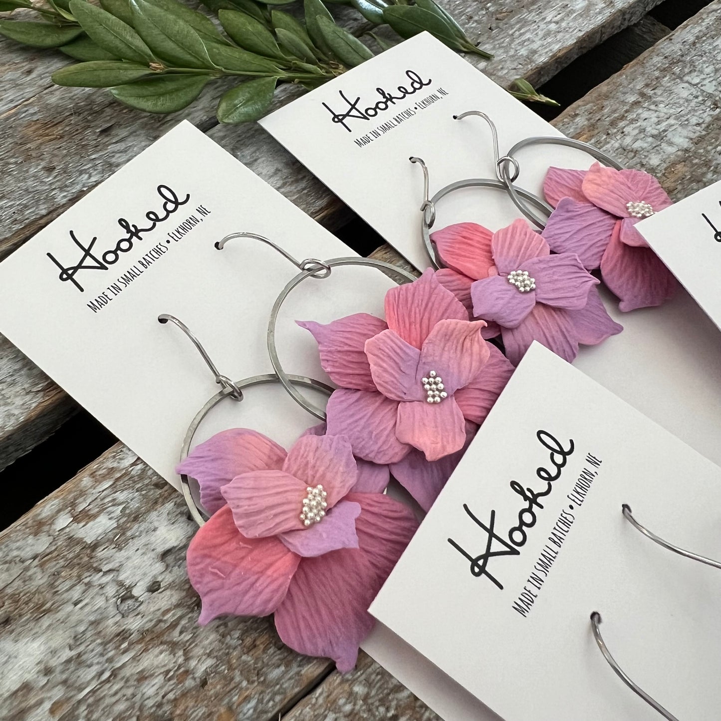 Floral Hoop Earrings in Hydrangea