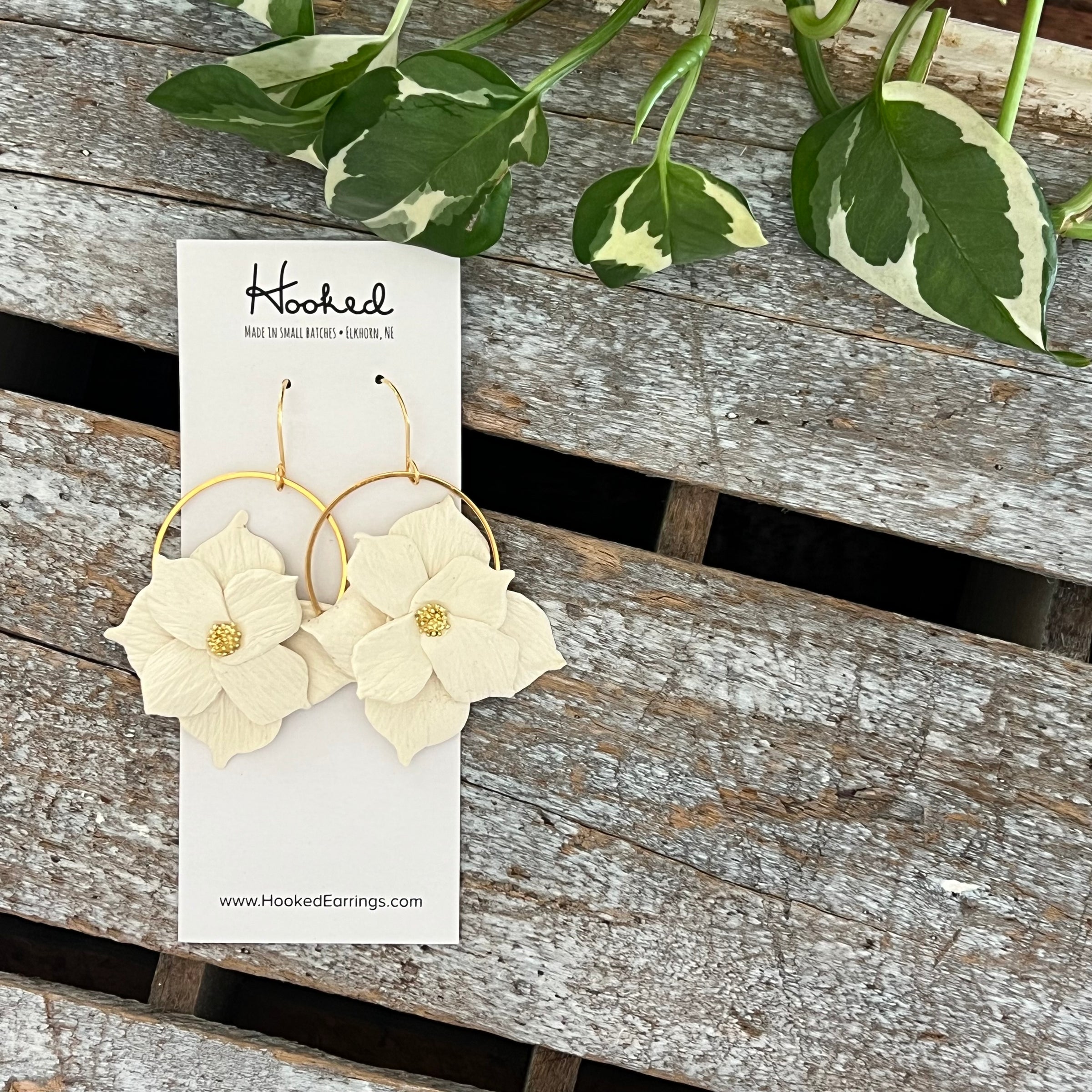 Floral Hoop Earrings in Ivory - Two Sizes
