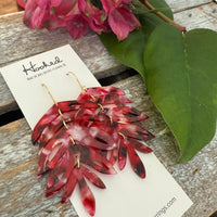 Palm Frond Earrings - Marbled Red