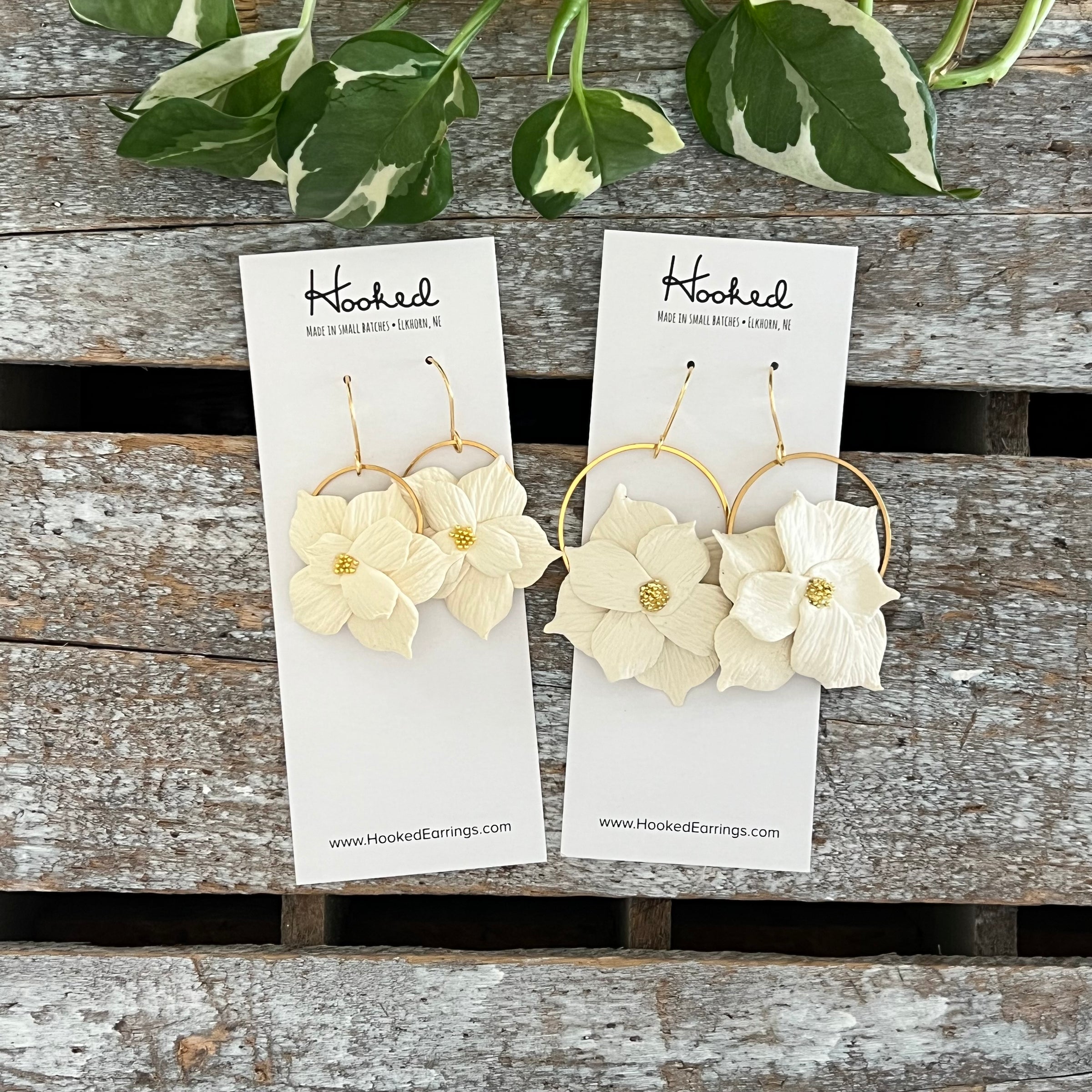 Floral Hoop Earrings in Ivory - Two Sizes