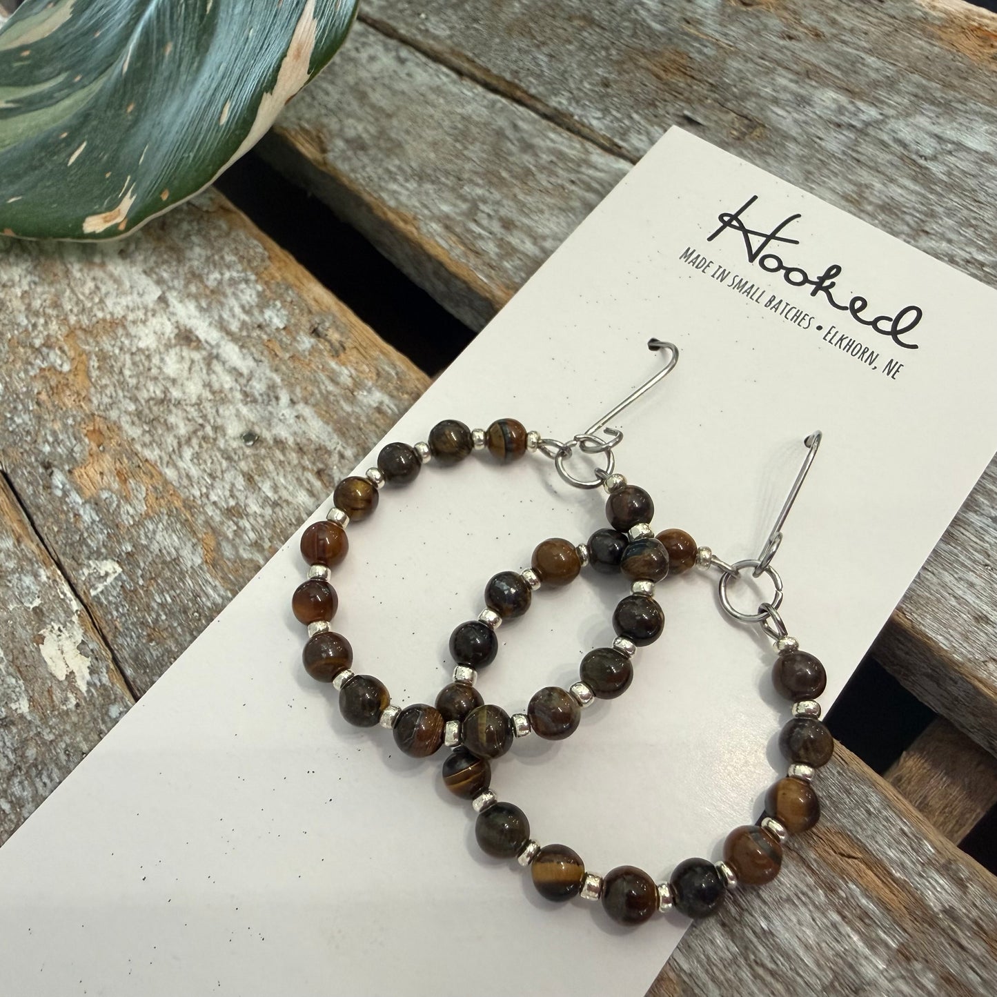 Beaded Hoop Earrings - Tiger’s Eye