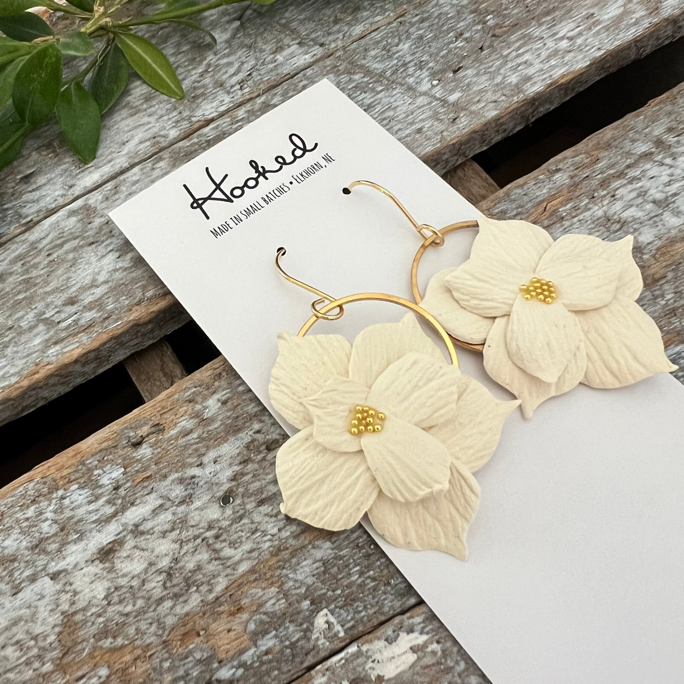 Floral Hoop Earrings in Ivory - Two Sizes