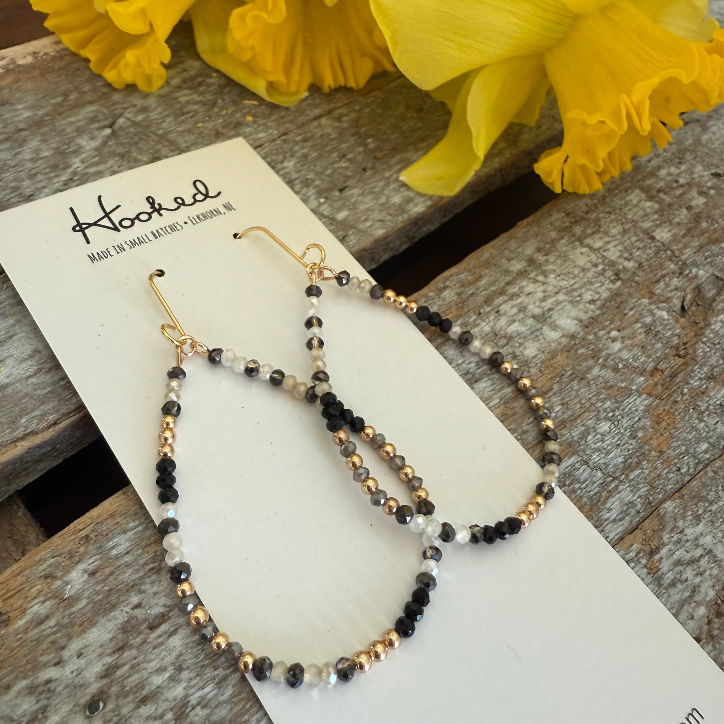 Beaded Teardrop Earrings - Black Tie - Medium