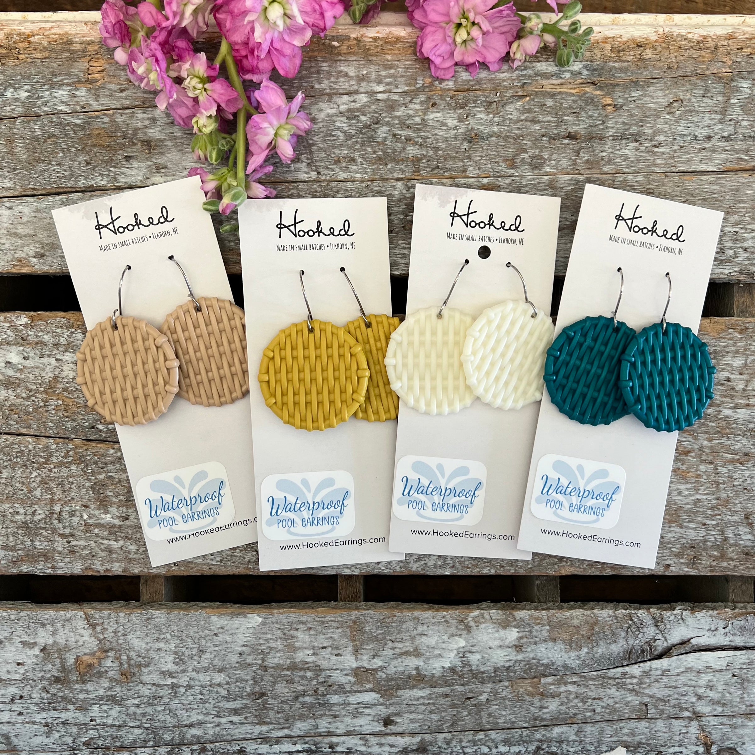 Round Rattan Earrings - Waterproof, Pool Ready