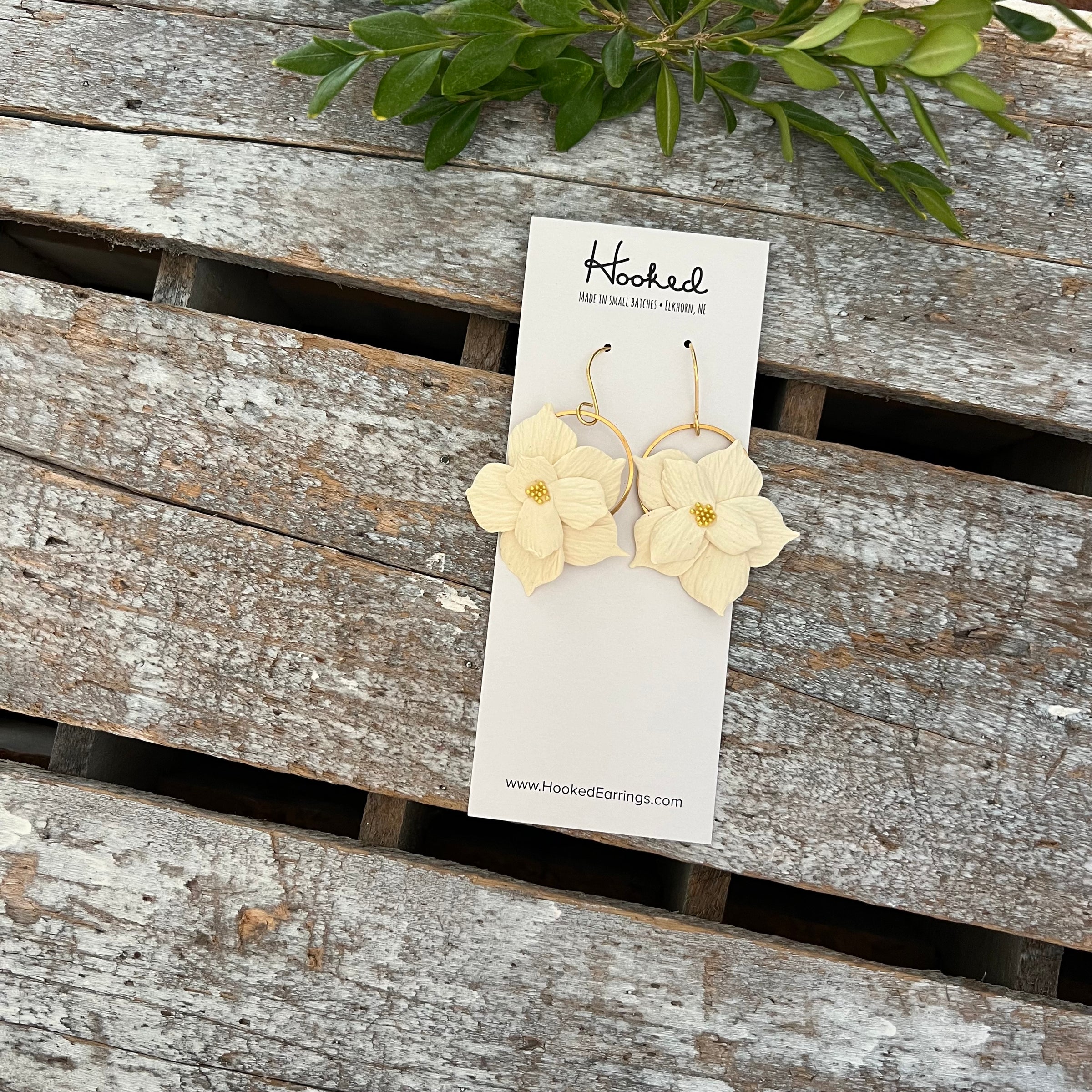 Floral Hoop Earrings in Ivory - Two Sizes