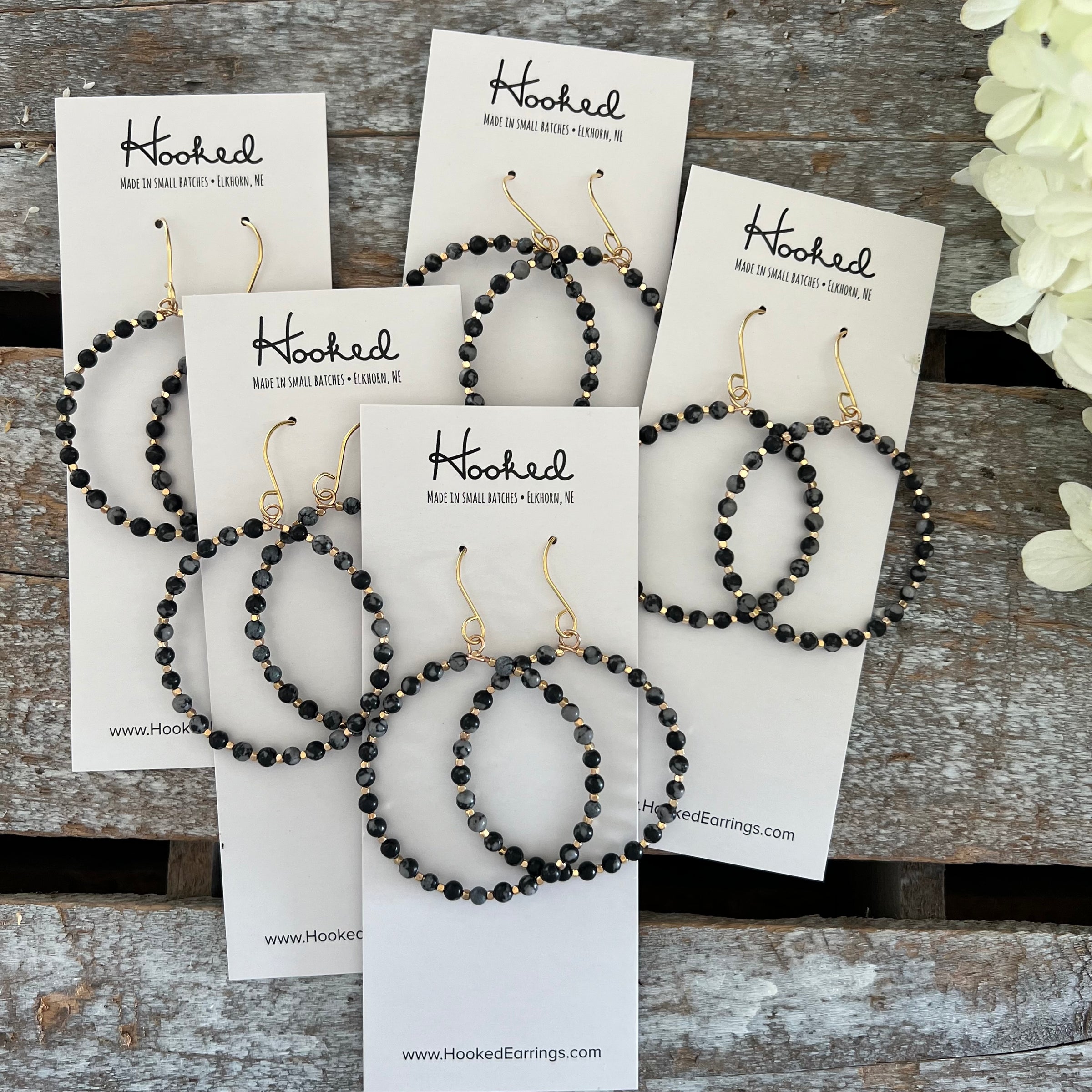 Beaded Hoop Earrings - Onyx - Medium