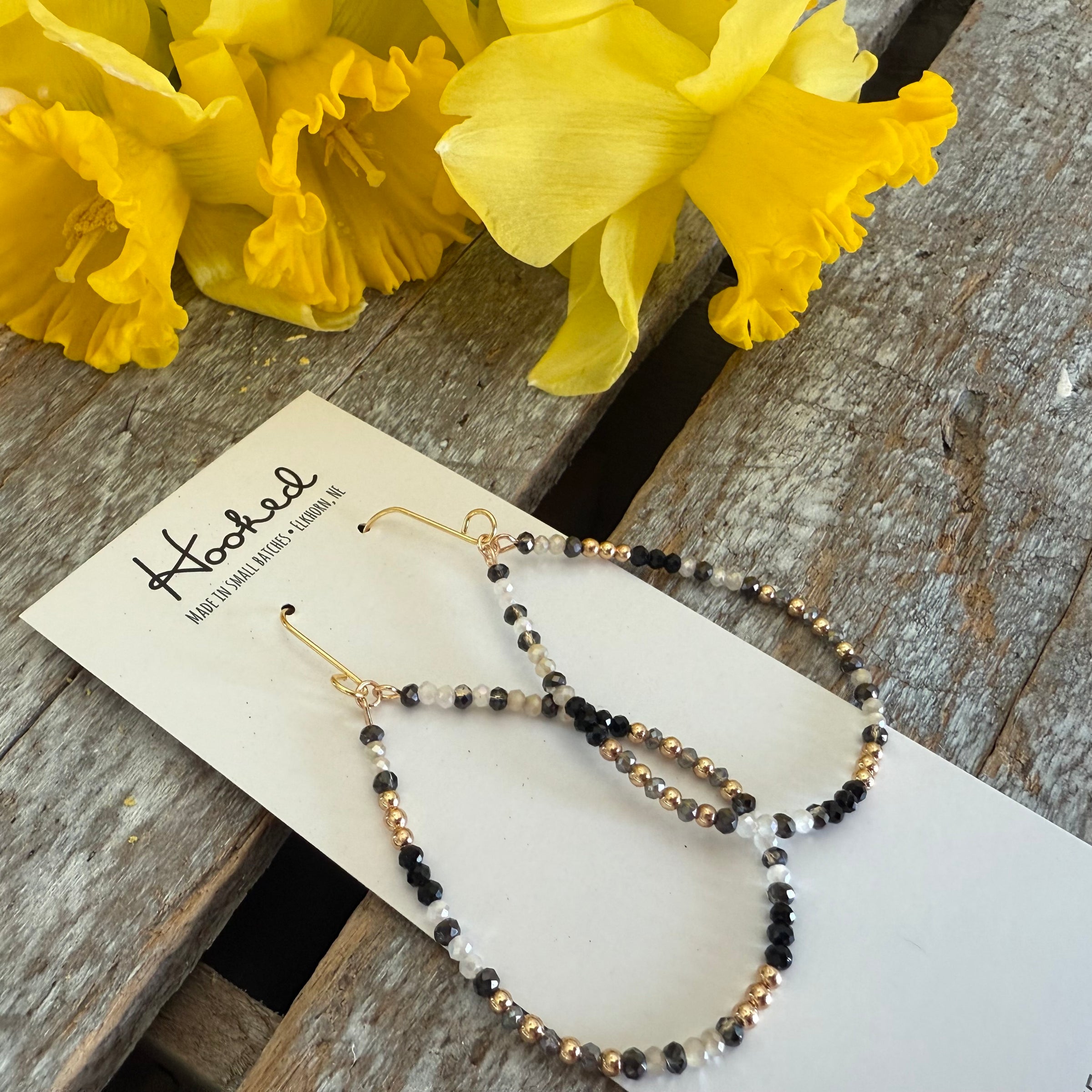 Beaded Teardrop Earrings - Black Tie - Medium