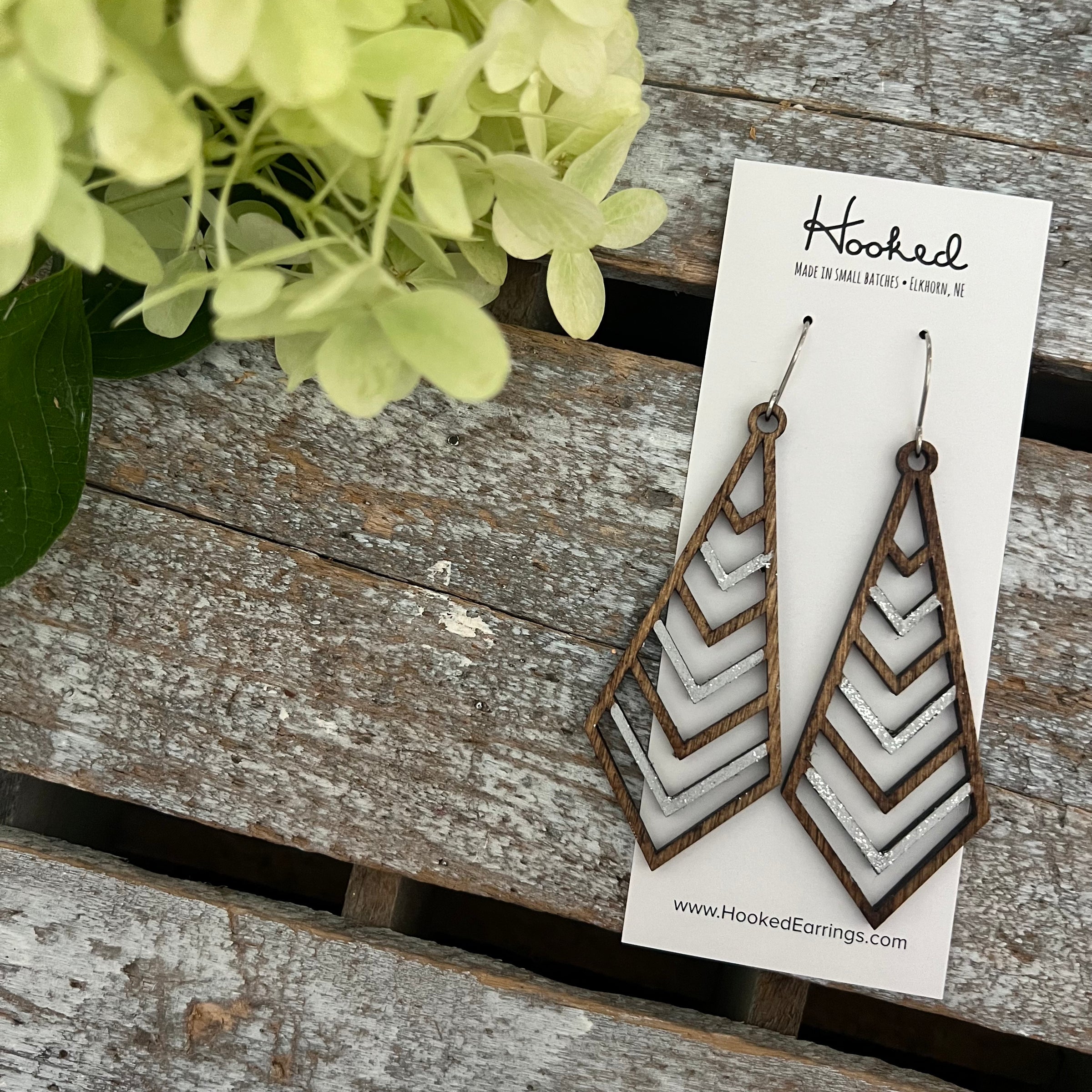 Wooden Deluxe Cutout Earrings - Large Stacked Chevron