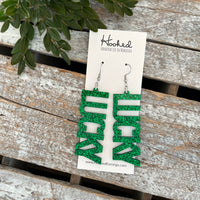 Glittered LUCKY - Large Statement Earrings