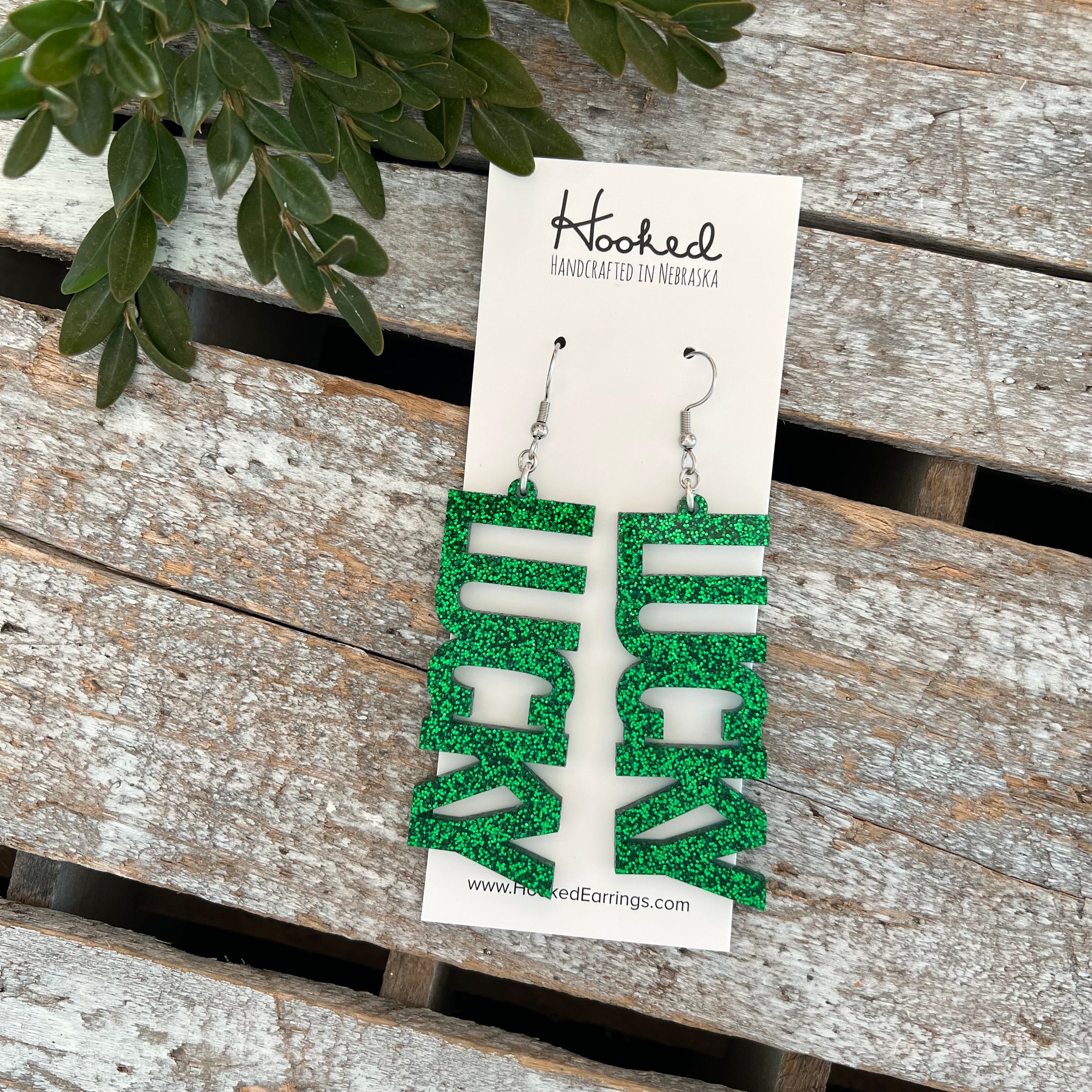 Glittered LUCKY - Large Statement Earrings