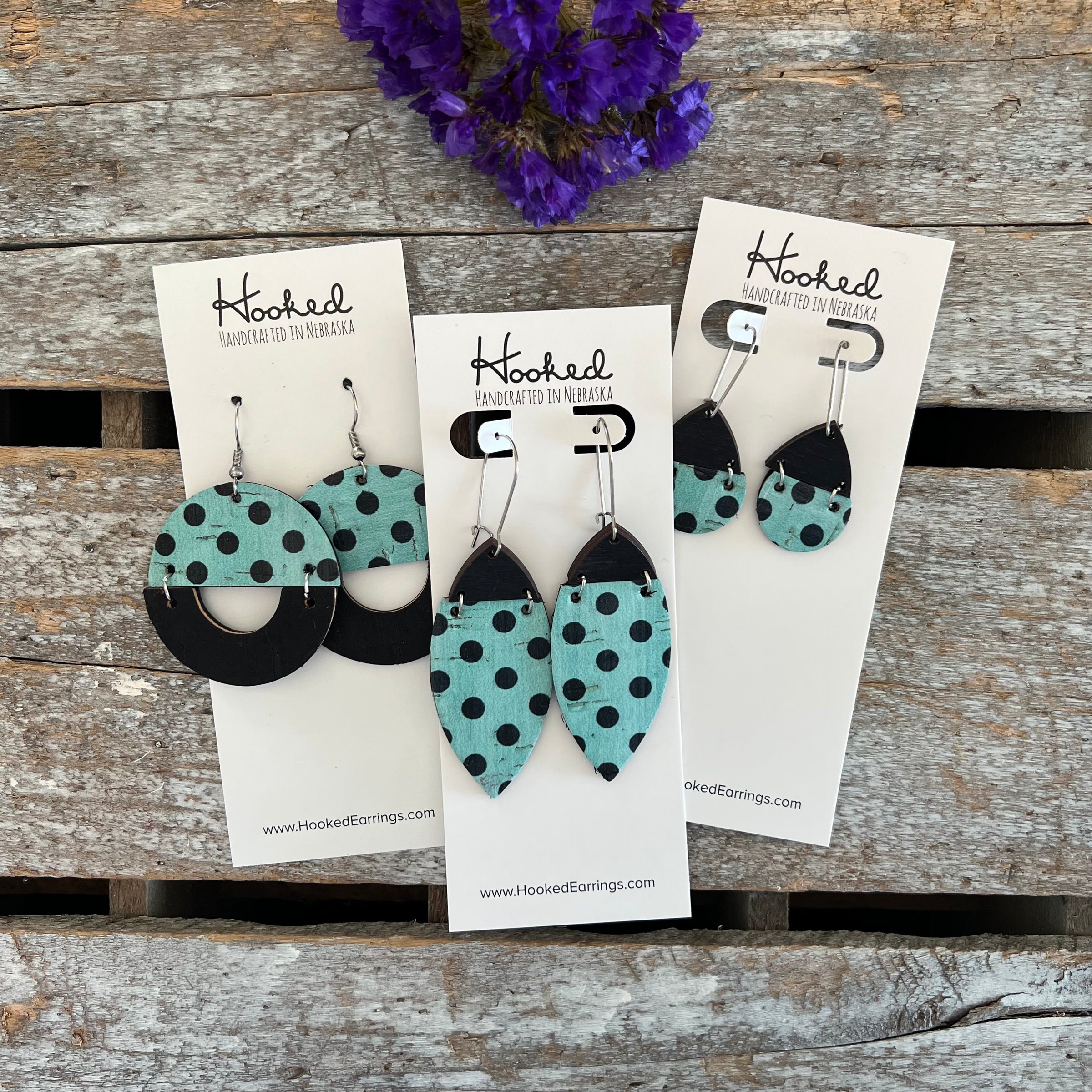 Turquoise Dot Half Hoops
