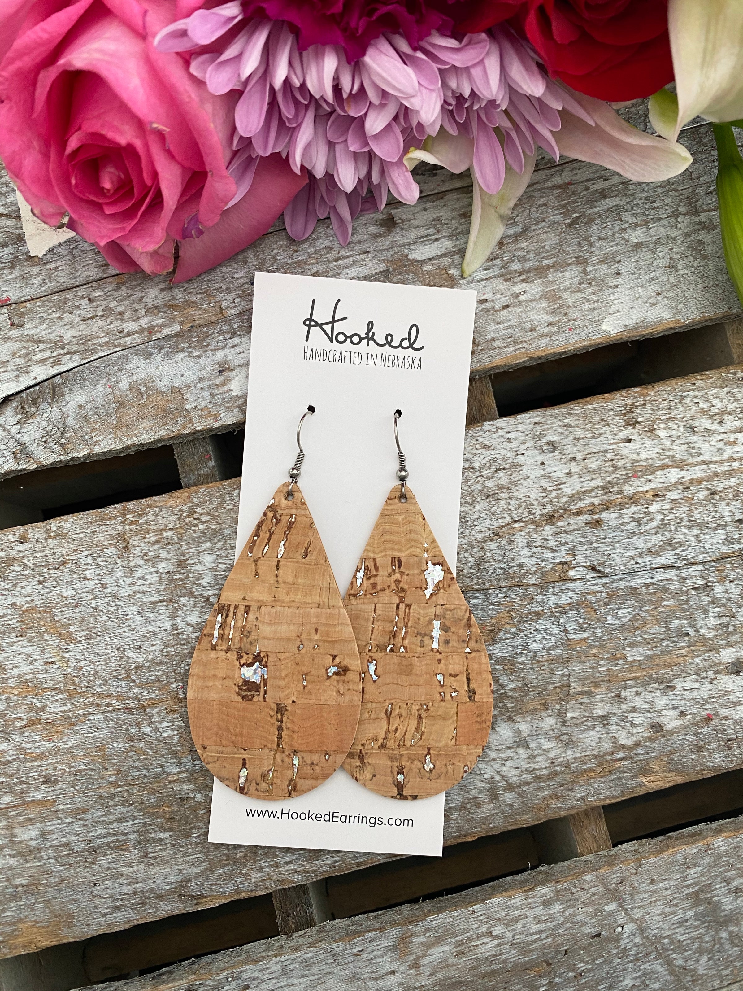 Silver Strand Cork Leather Teardrops - Large