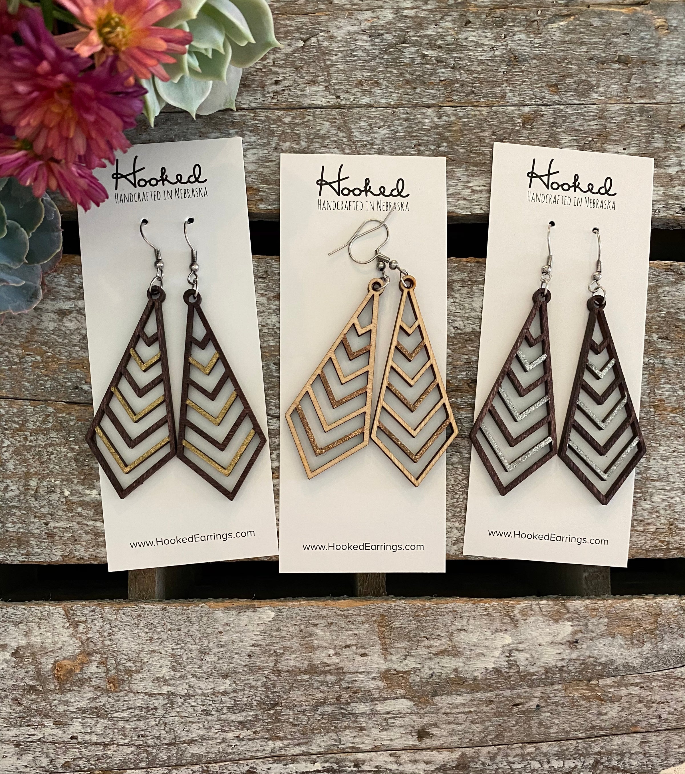 Wooden Deluxe Cutout Earrings - Medium Stacked Chevron
