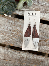 Dipped Wooden Feather Earrings - Large