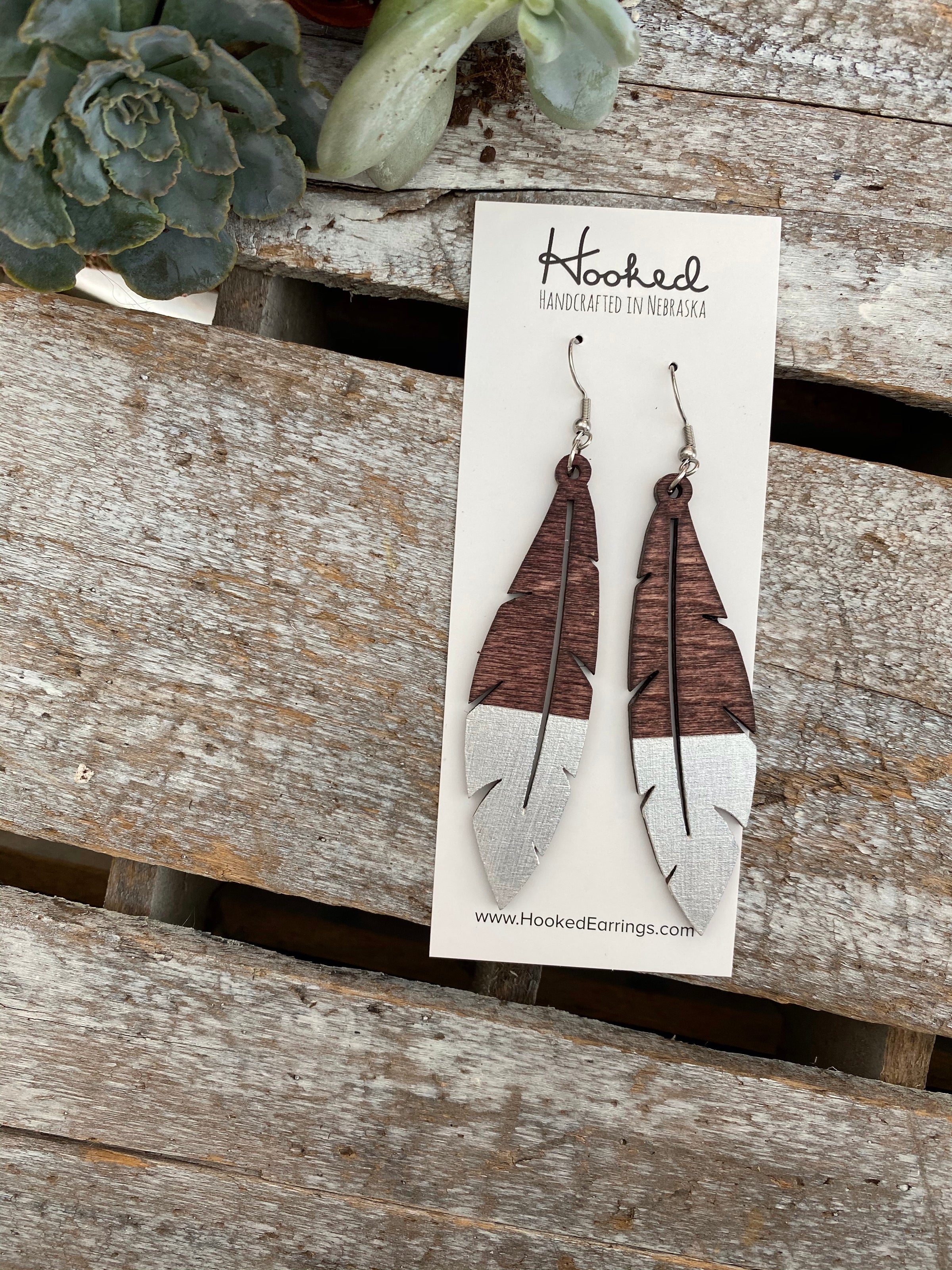 Dipped Wooden Feather Earrings - Large