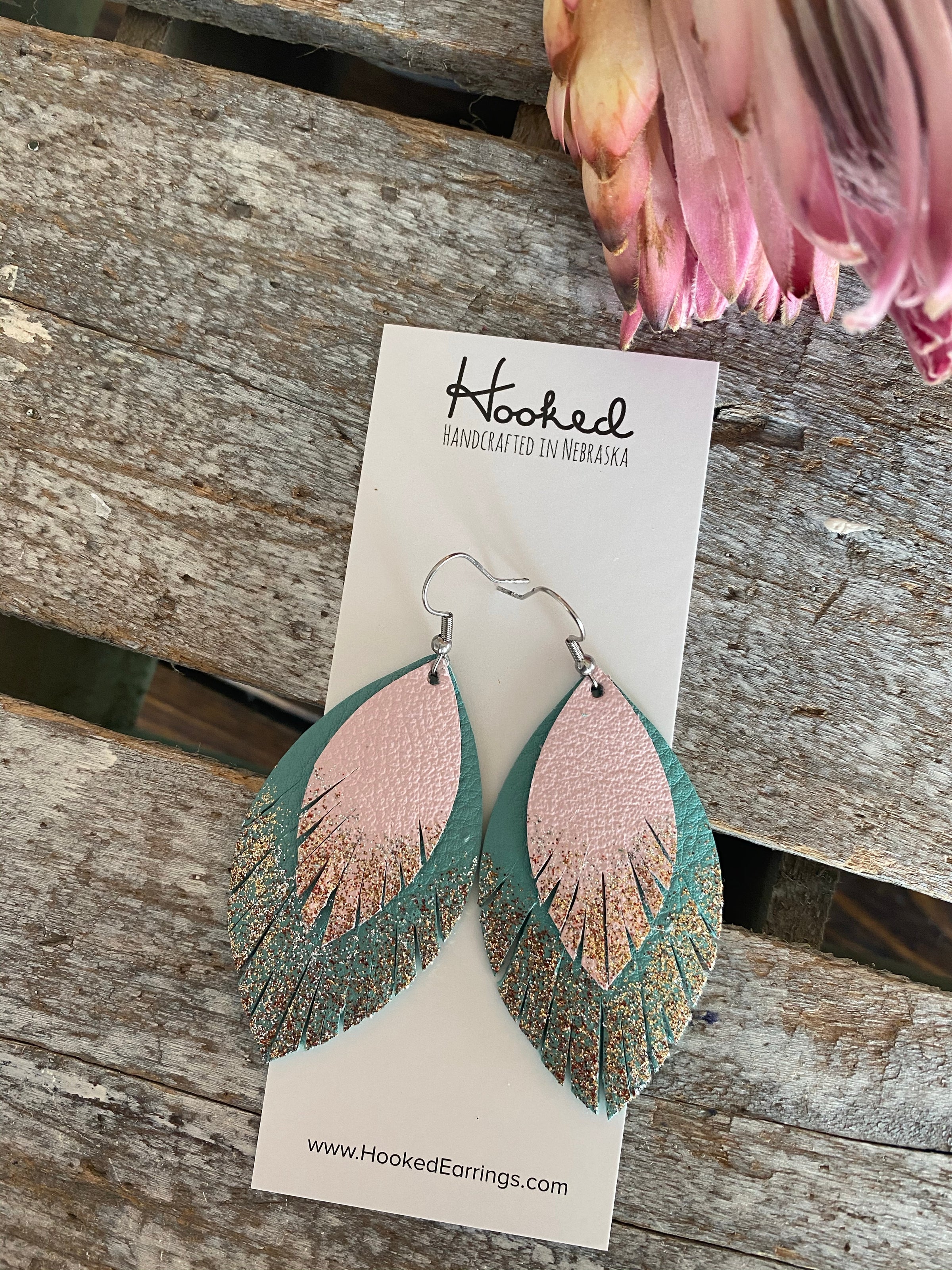 Baby Pink and Aqua Layered, Glittered Fringe Petals - Large