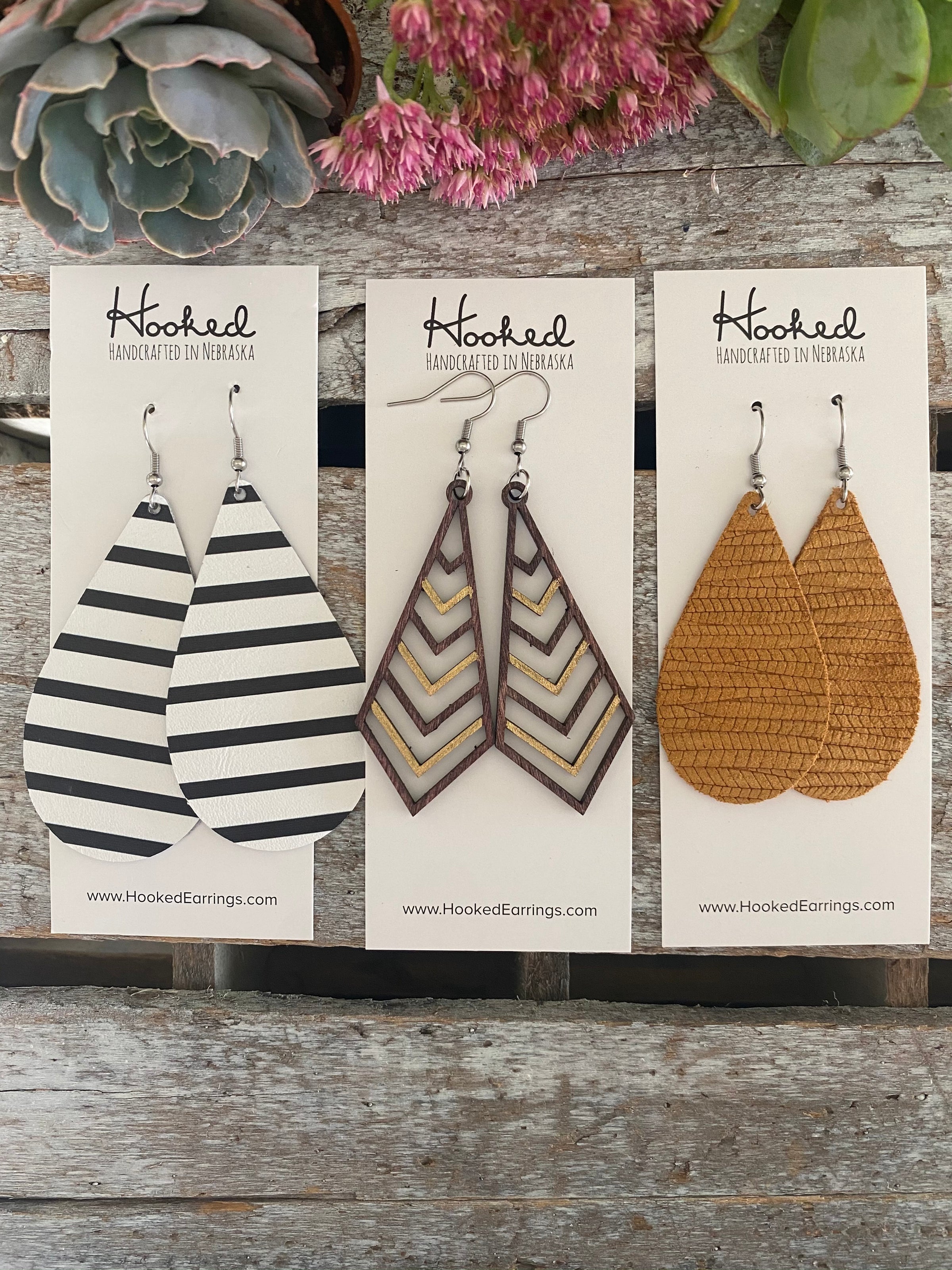 Wooden Deluxe Cutout Earrings - Medium Stacked Chevron