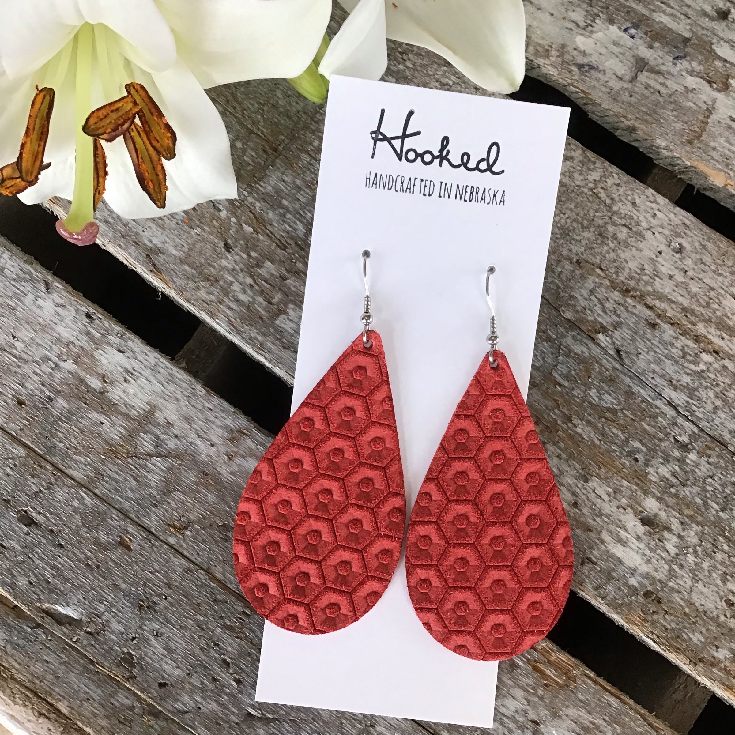 Hexagon Teardrops in Scarlet - Large