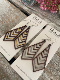 Wooden Deluxe Cutout Earrings - Medium Stacked Chevron