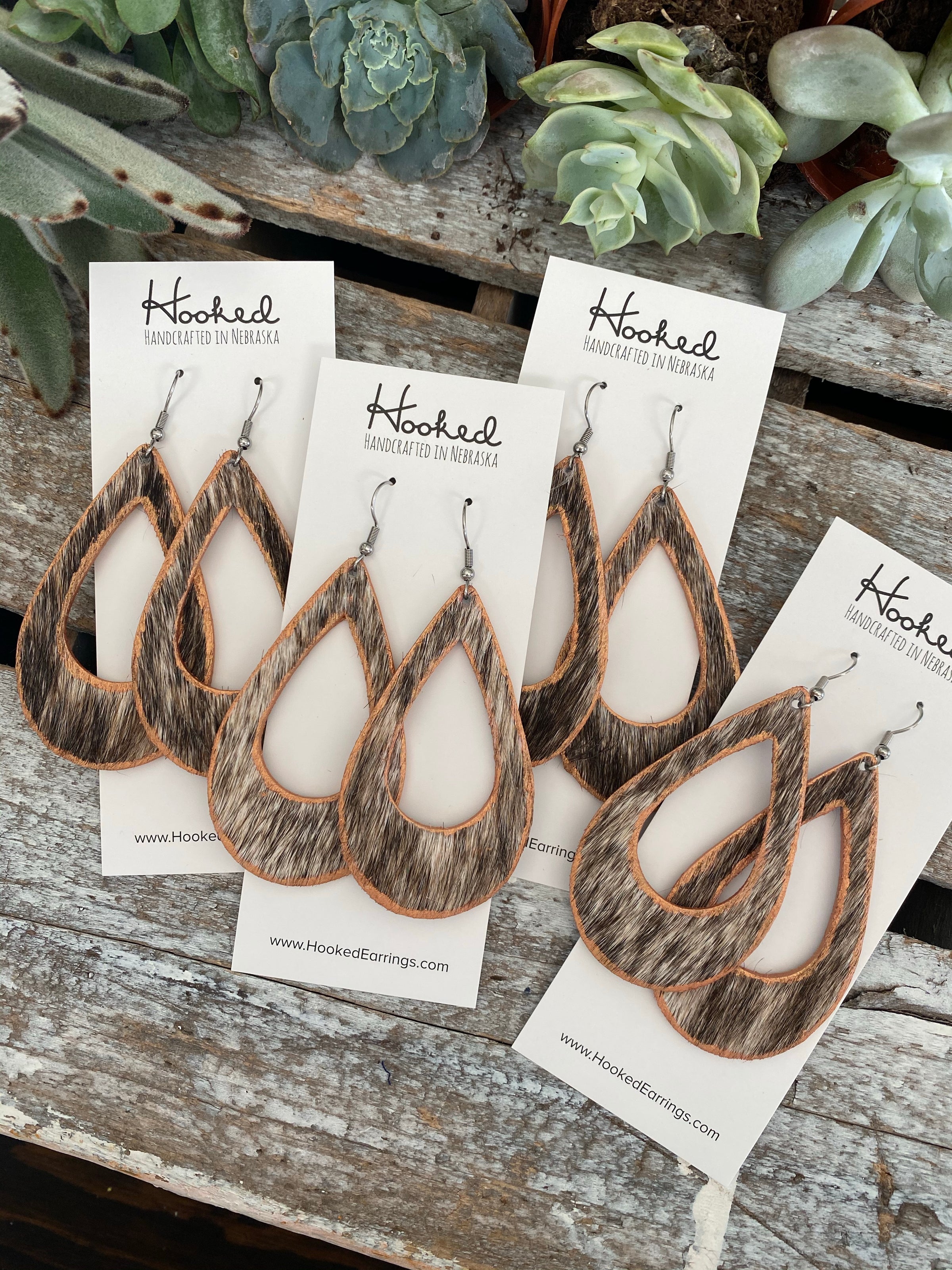 Salt and Pepper Speckled Cowhide Teardrop Cutouts // Rose Gold Edged - Large, HAIR ON