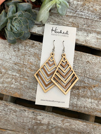Wooden Deluxe Cutout Earrings - Medium/Large Wide Stacked Chevron