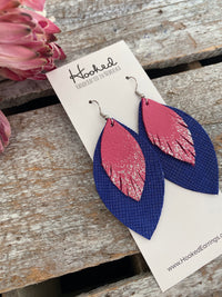 Hot Pink Glitter Fringe and Cobalt Layered Petals - Large