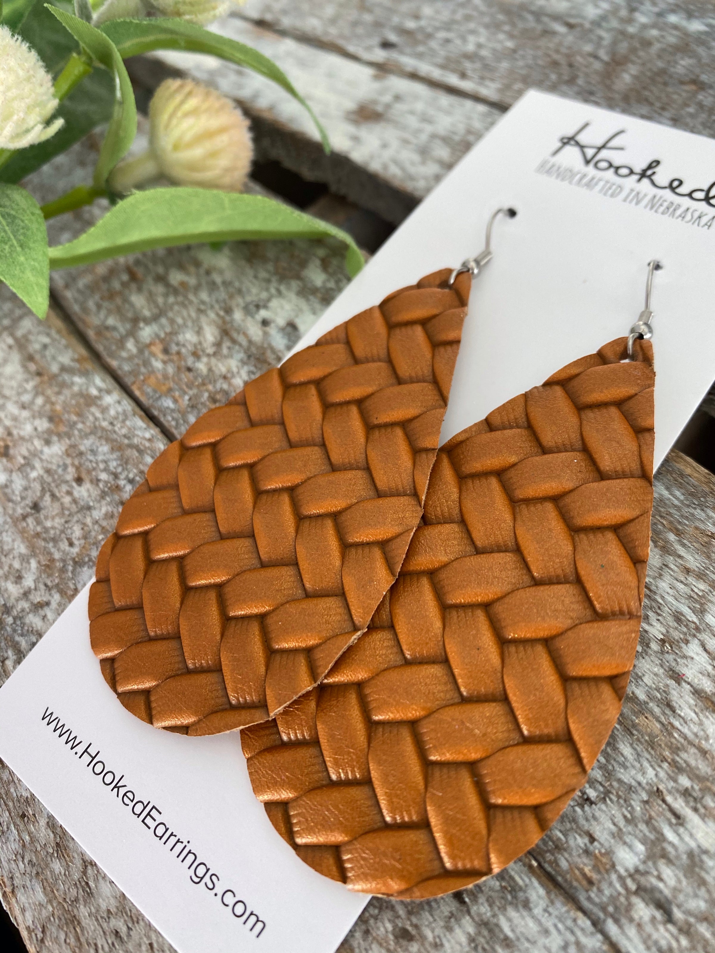 Cognac Braided Teardrops - Large