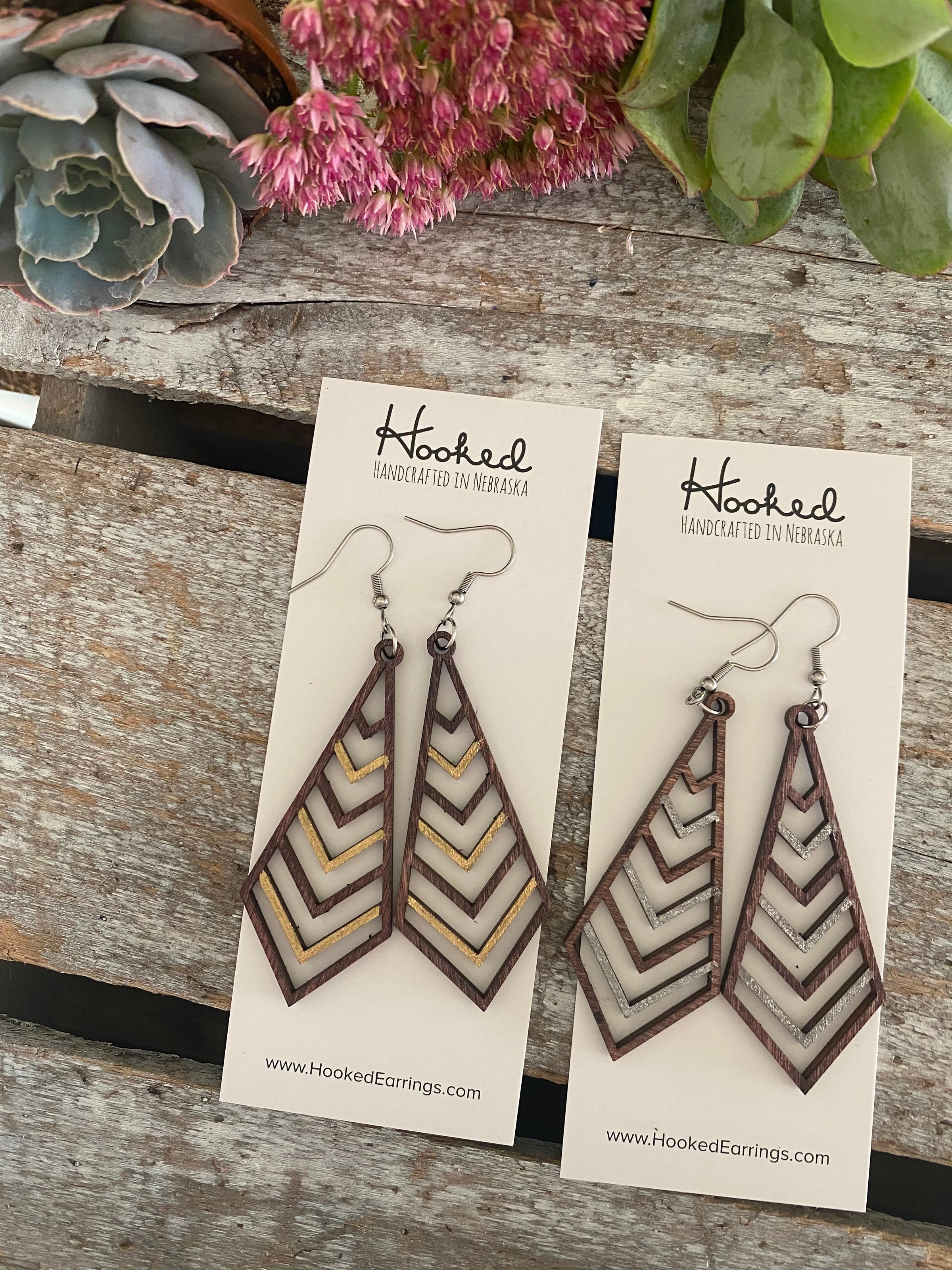 Wooden Deluxe Cutout Earrings - Medium Stacked Chevron