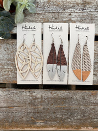 Dipped Wooden Feather Earrings - Large