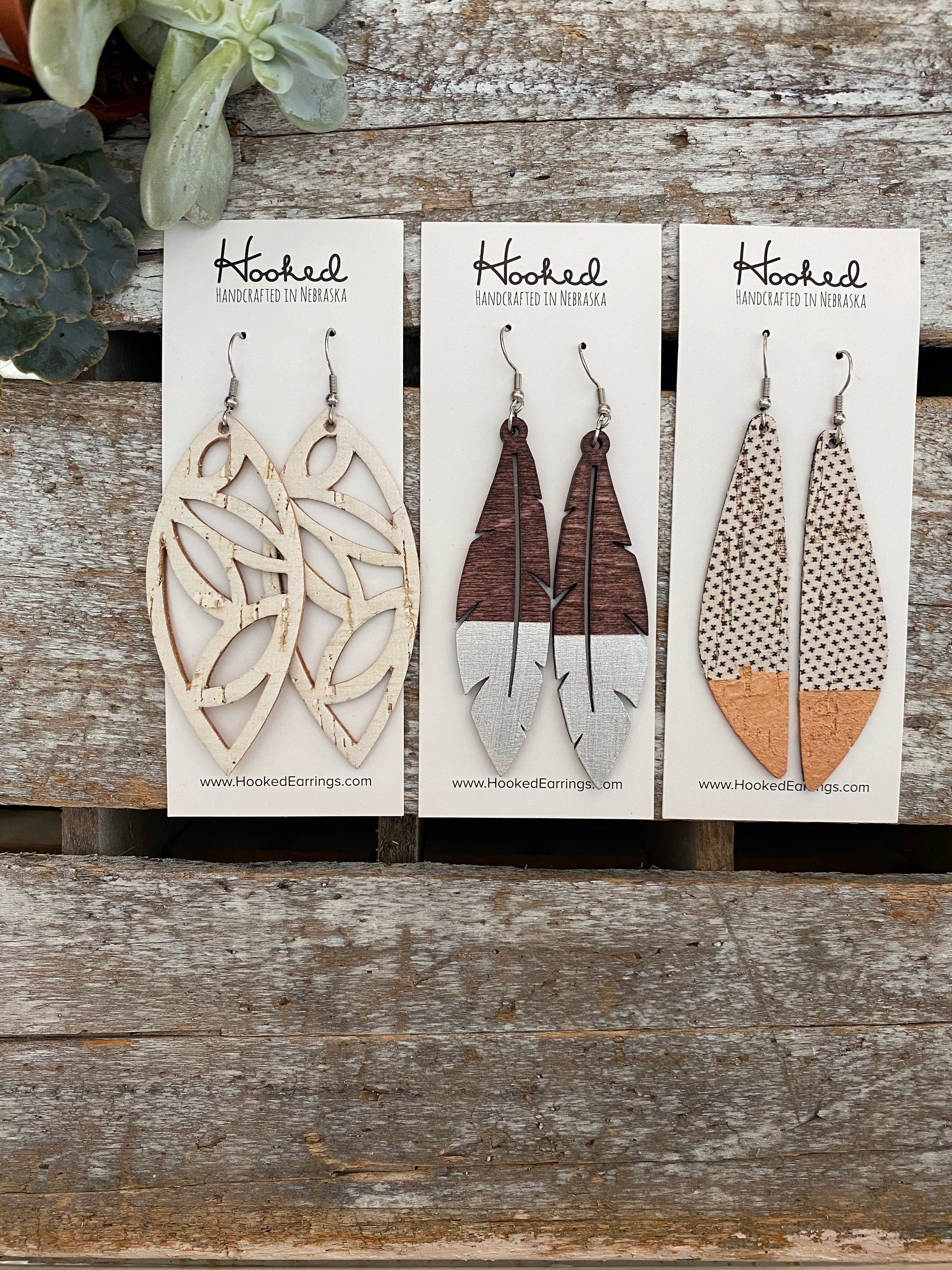 Dipped Wooden Feather Earrings - Large