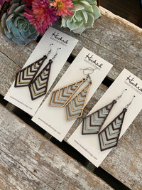 Wooden Deluxe Cutout Earrings - Medium Stacked Chevron