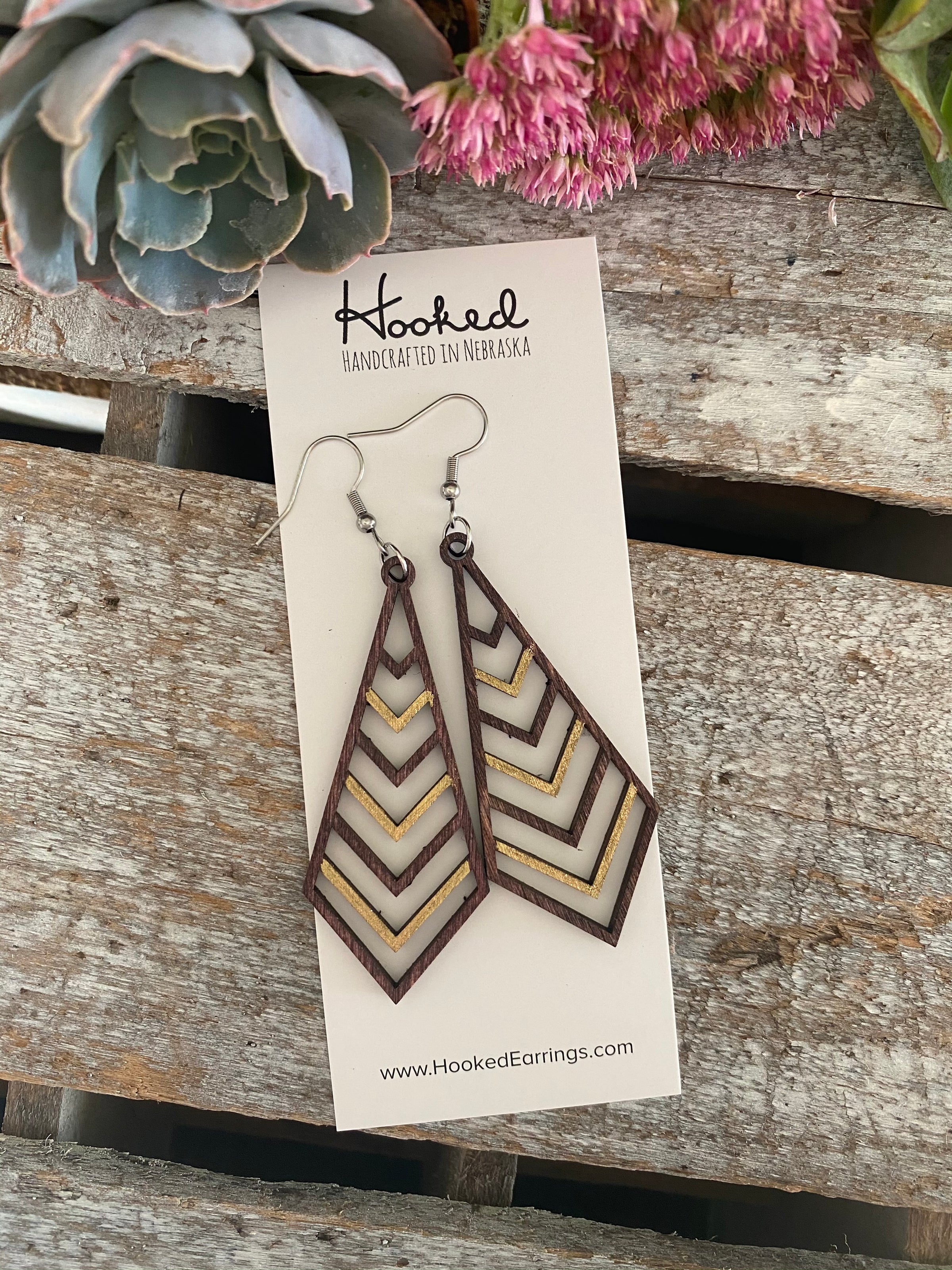 Wooden Deluxe Cutout Earrings - Medium Stacked Chevron