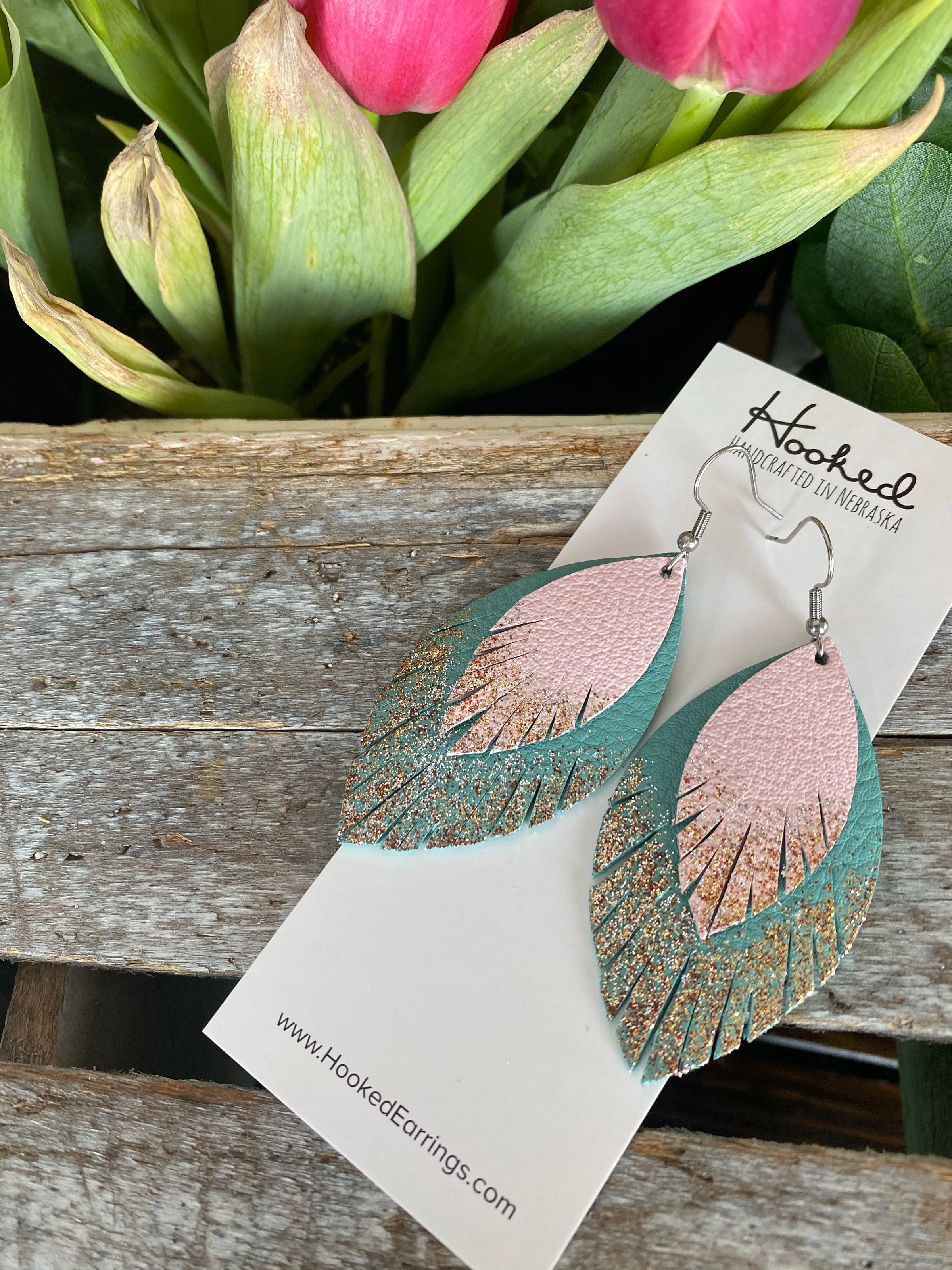 Baby Pink and Aqua Layered, Glittered Fringe Petals - Large
