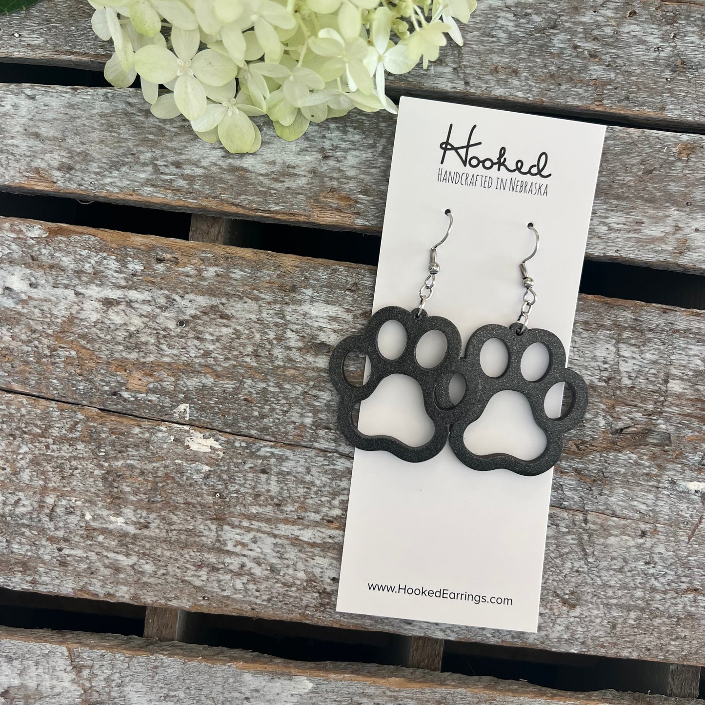 Wooden Cutout Earrings - Paw Print - Custom Colors