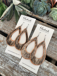 Salt and Pepper Speckled Cowhide Teardrop Cutouts // Rose Gold Edged - Large, HAIR ON