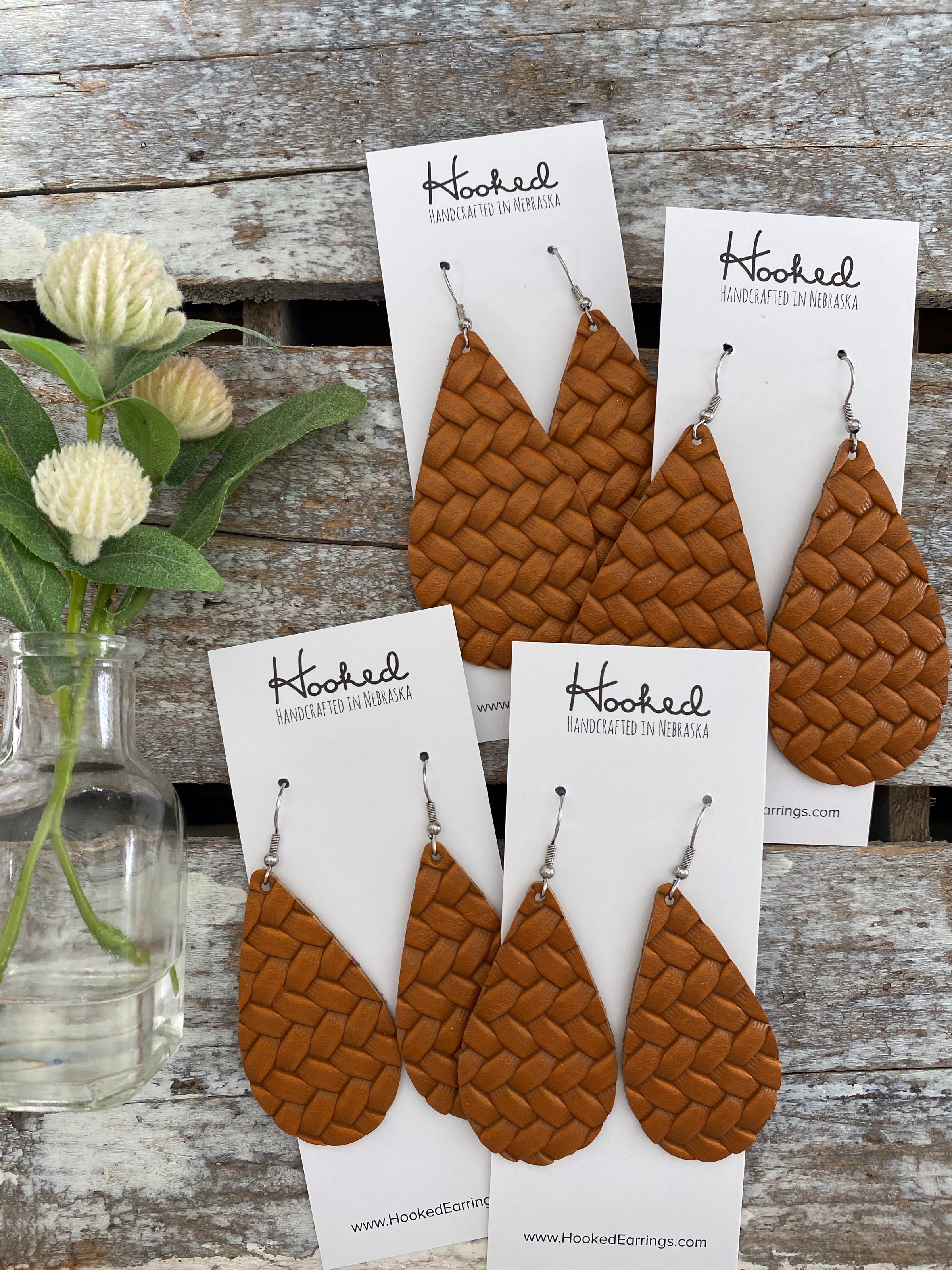 Cognac Braided Teardrops - Large