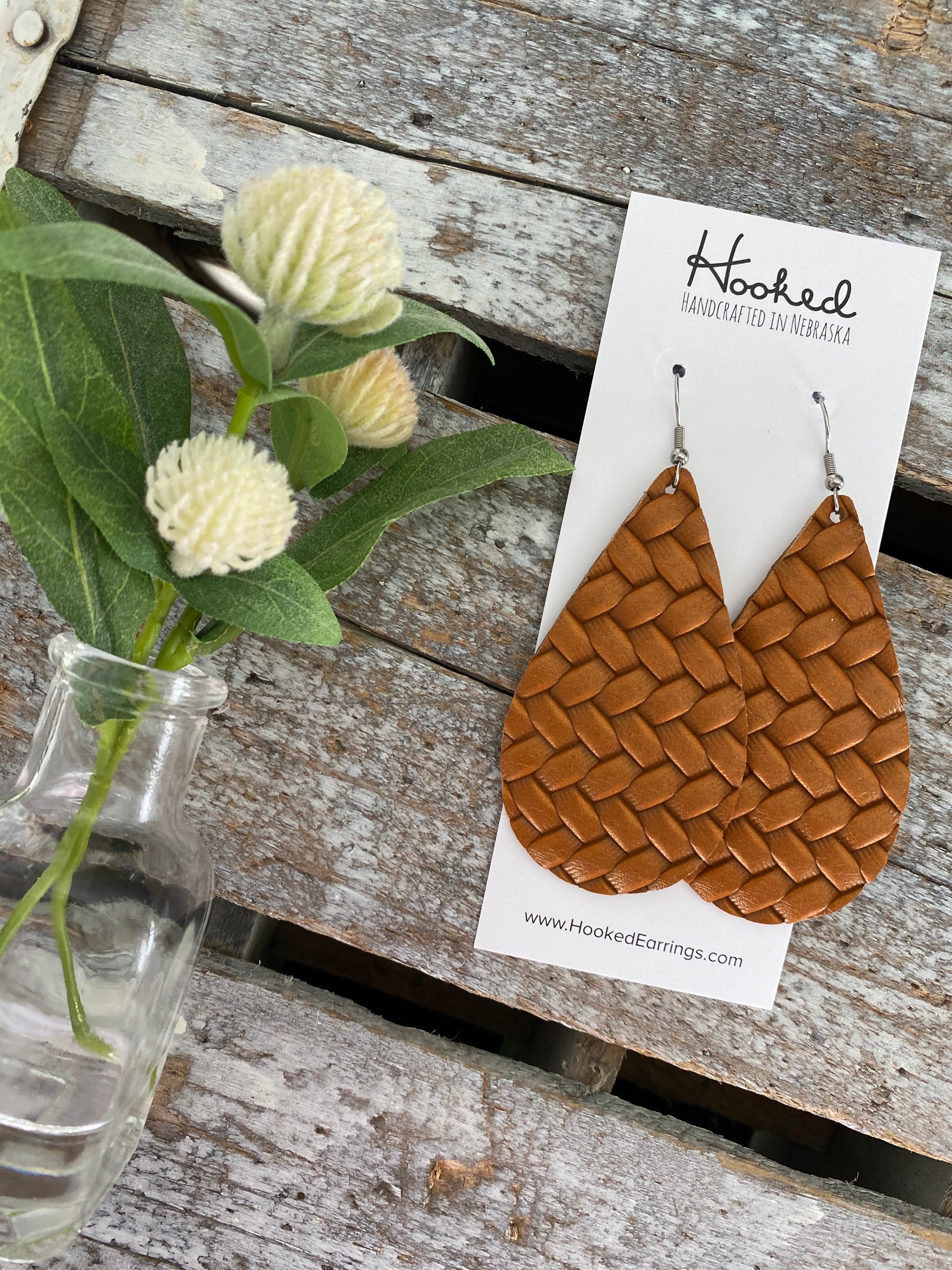 Cognac Braided Teardrops - Large