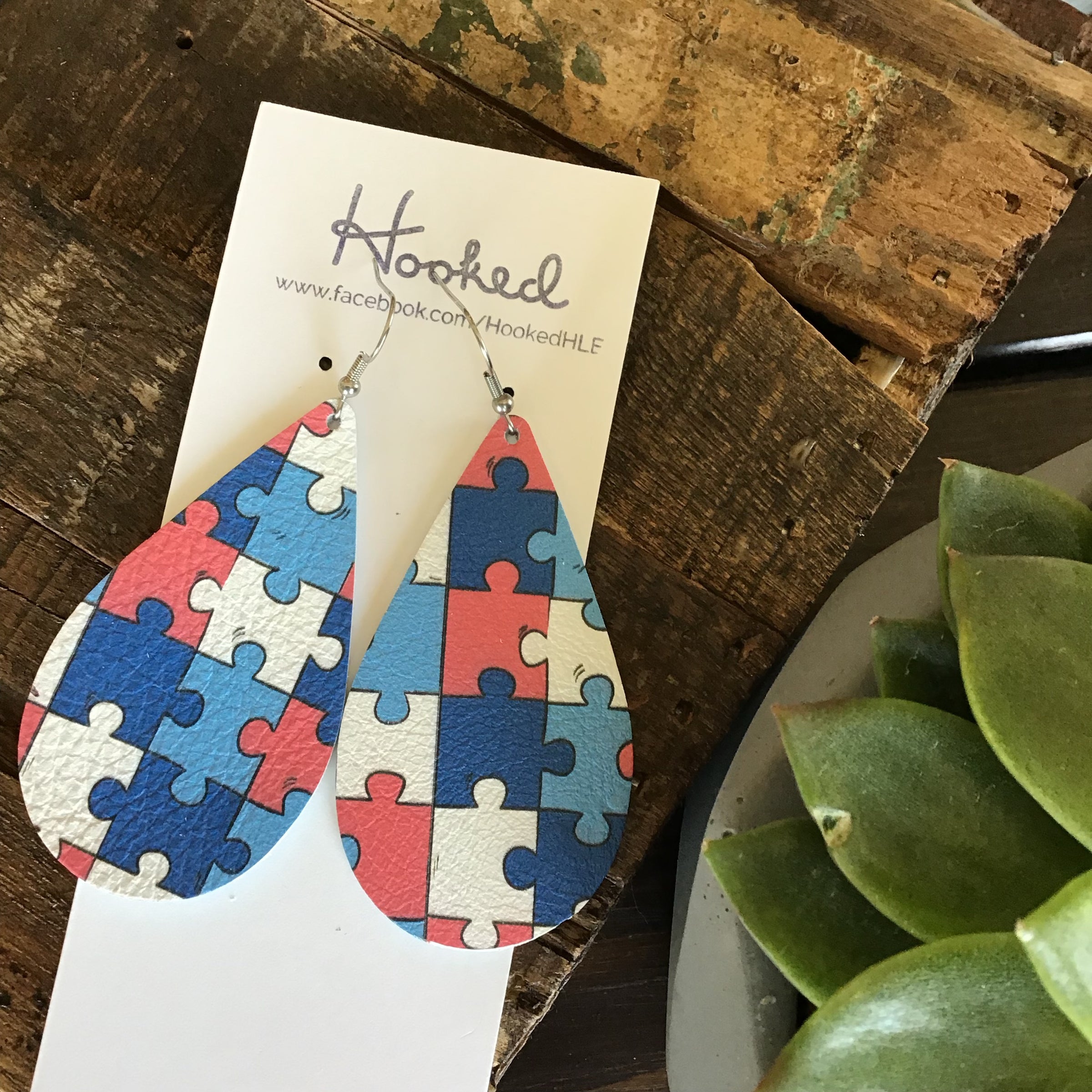 Puzzle Piece Teardrops (Blues and Raspberry) - Large