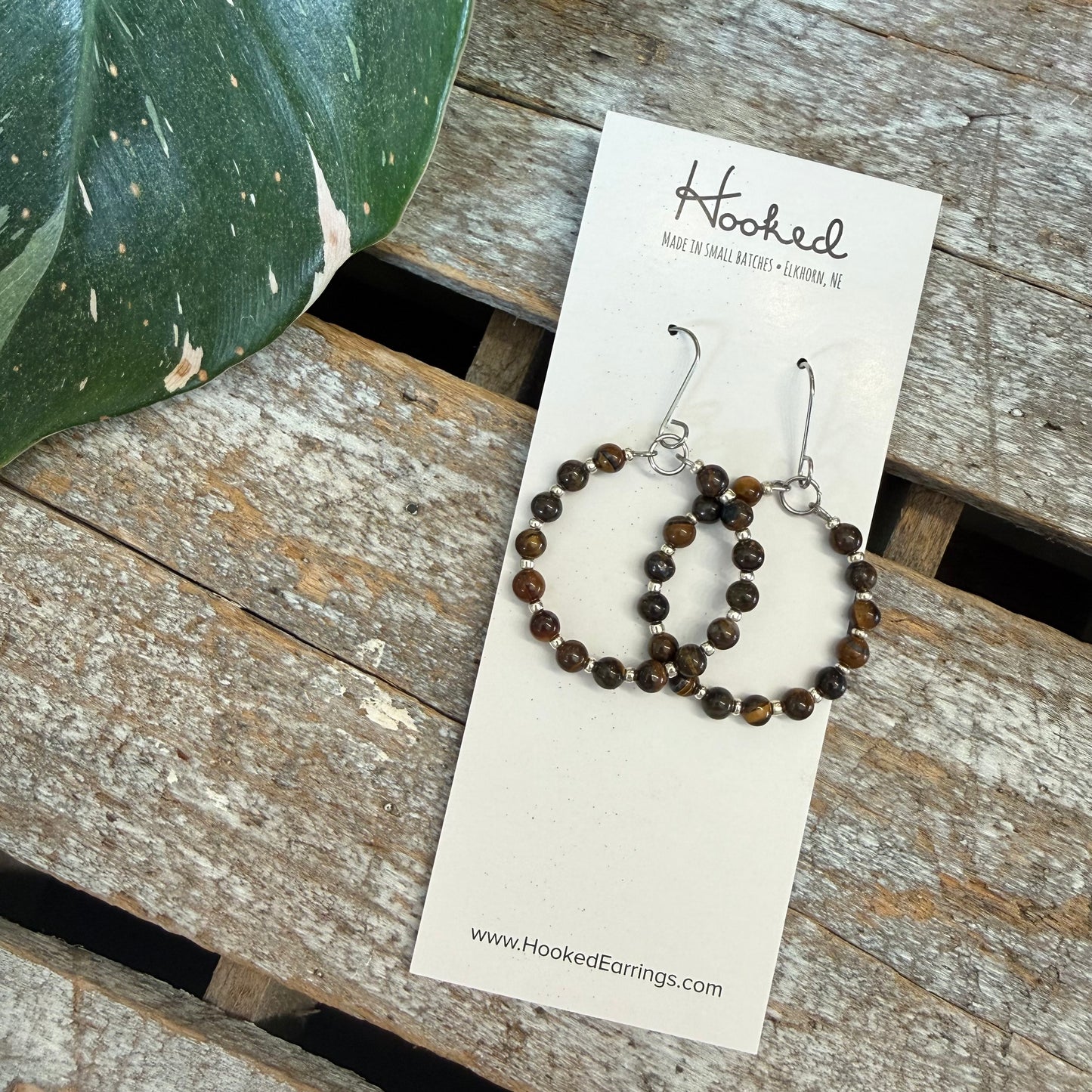 Beaded Hoop Earrings - Tiger’s Eye