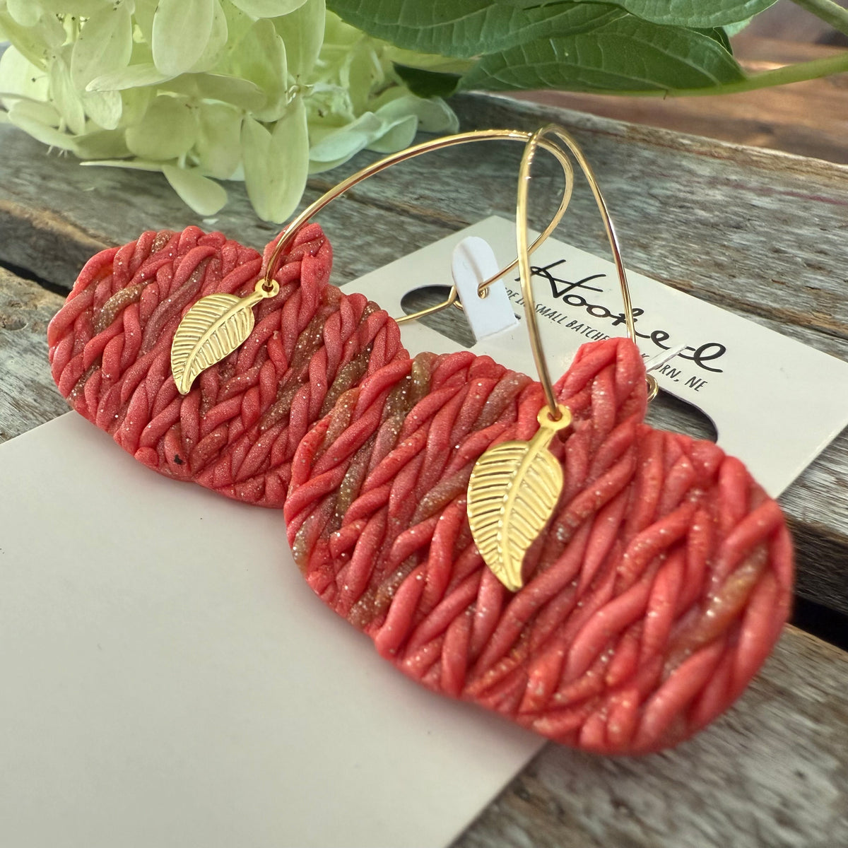 Sparkling Coral Sweater Pumpkin Earrings  - Medium