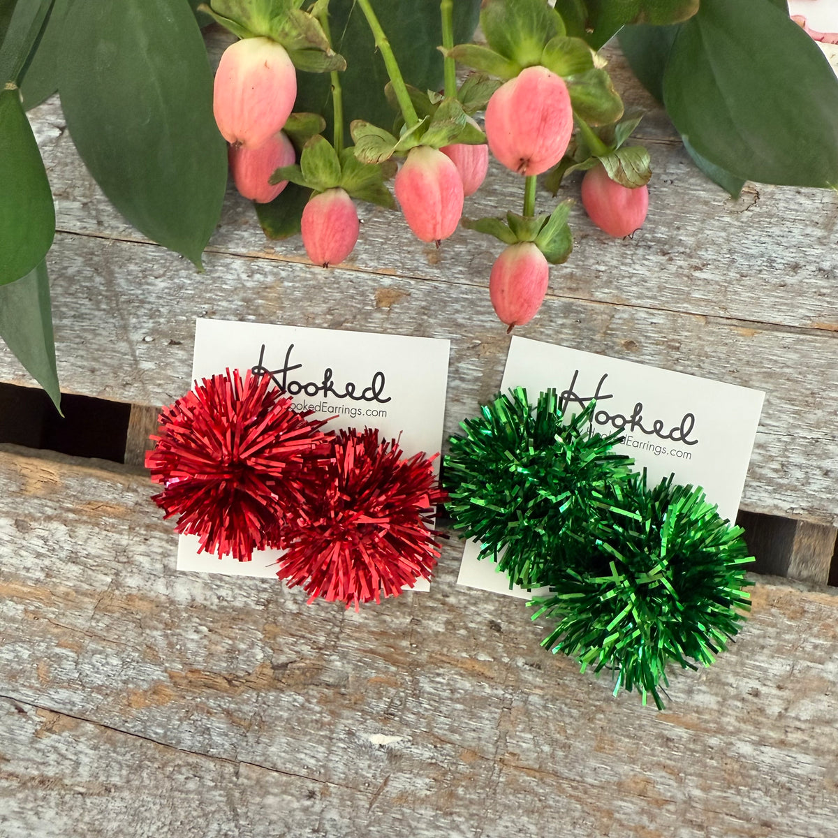 Tinsel Topper Statement Stud Earrings - Green